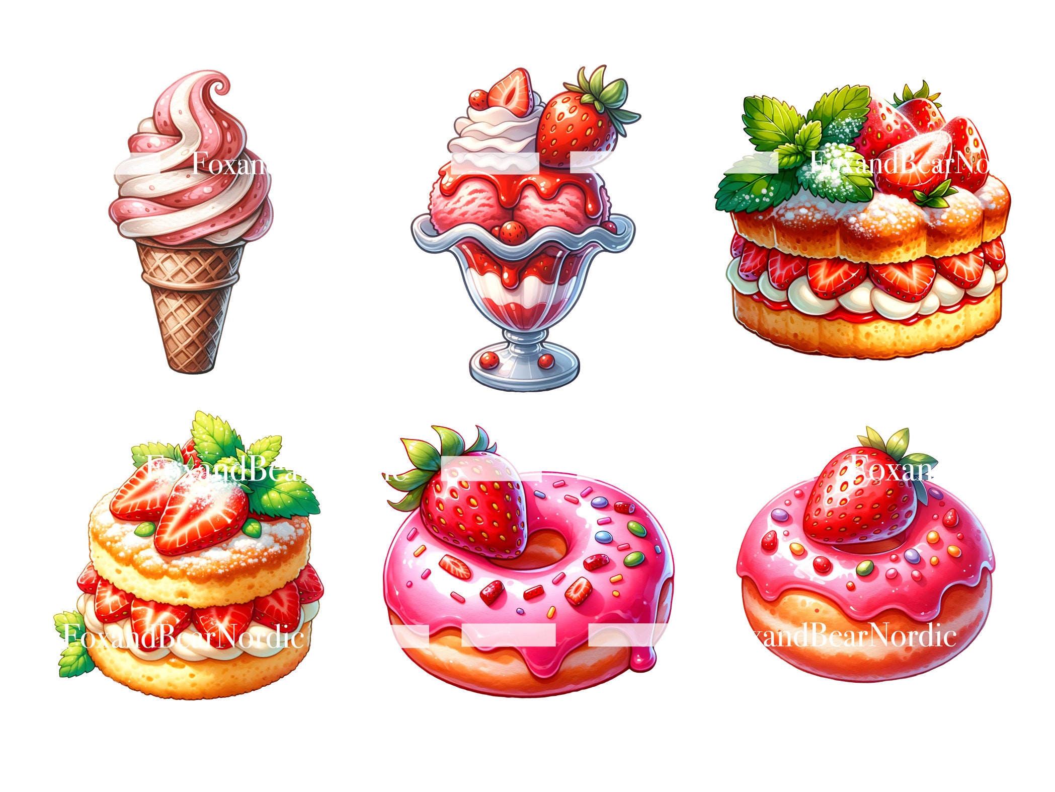 Watercolor Strawberry Clipart Summer Clipart Food Ice Cream Clipart Strawberry PNG Watercolor Clipart Watercolor Clip Art Commercial Use image 6