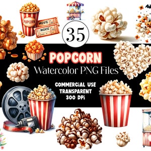 水彩ポップコーン PNG カーニバル クリップアート ポップコーンバケツ ポップコーンマシン 映画チケット 水彩クリップアート 水彩クリップアート 商用利用