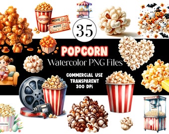 Aquarell Popcorn PNG Karneval Clipart Popcorn Eimer Popcornmaschine Kinokarte Aquarell Clipart Aquarell Clip Art Kommerzielle Nutzung