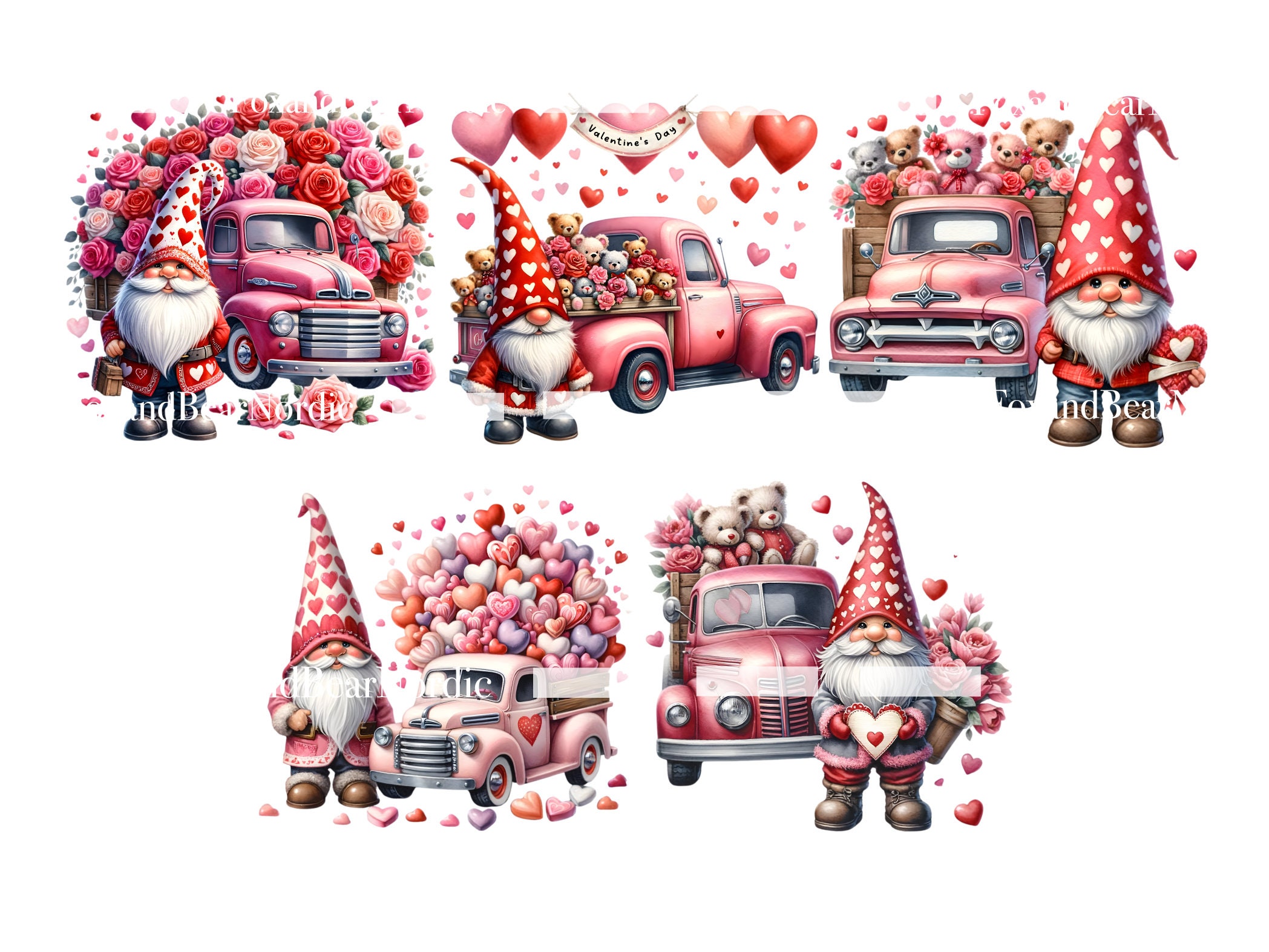Valentines Gnome Clipart Pink Truck Gnome Valentine PNG Valentines Watercolor Clipart Commercial Use Watercolor Clip Art Digital Stickers image 7