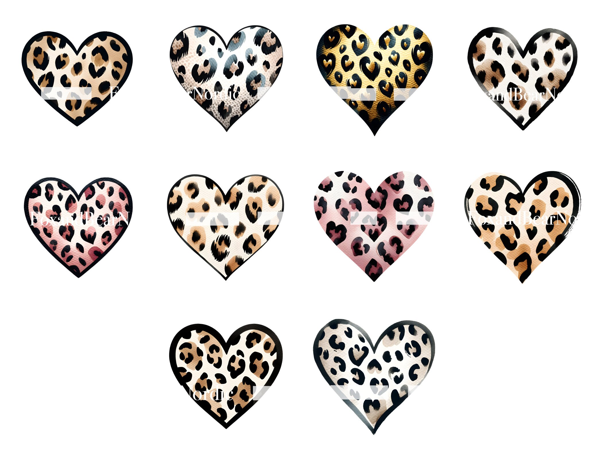 Watercolor Leopard Heart PNG Heart Clipart Cheetah Heart Valentines PNG Leopard Print Watercolor Clipart Digital Stickers Commercial Use image 5