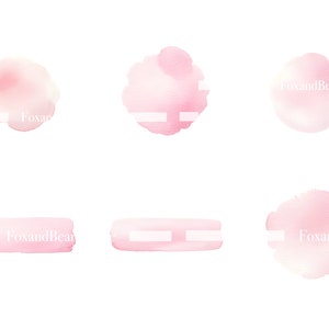 Puede incluir: Una colecci&oacute;n de seis elementos de dise&ntilde;o en acuarela en tonos rosa suave. Las formas incluyen manchas redondeadas y pinceladas horizontales, todas con una apariencia texturizada y art&iacute;stica. El texto "FoxandBear" es parcialmente visible.