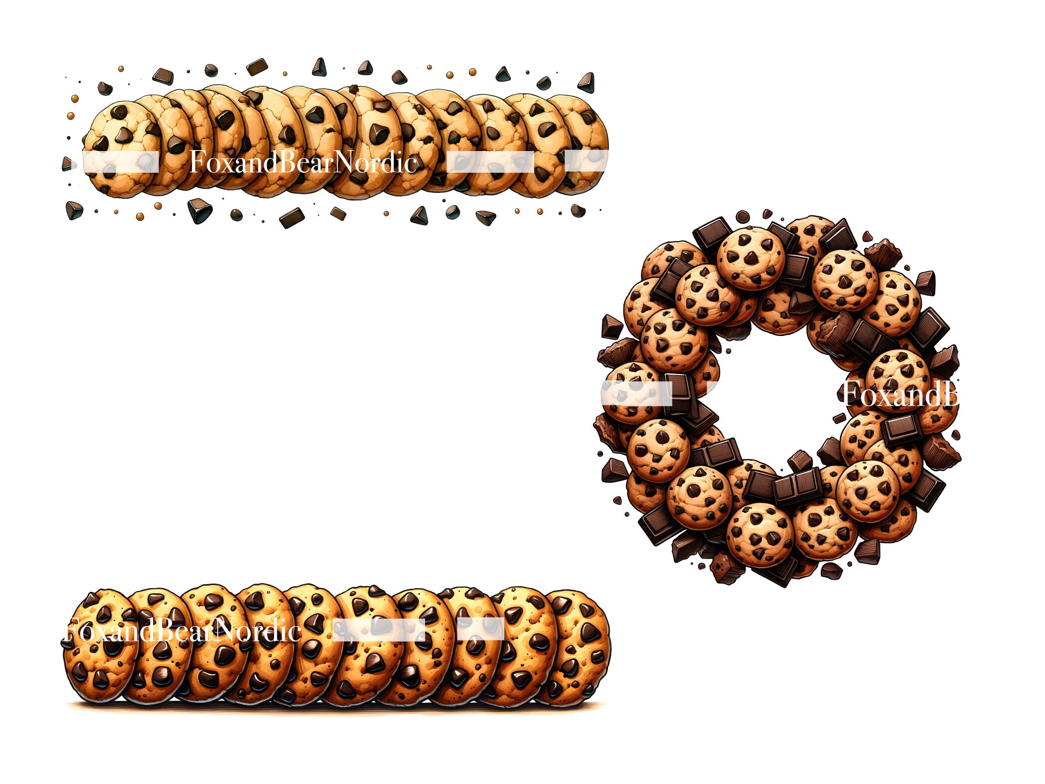 Watercolor Cookie Clipart Chocolate Chip Cookies Border Food Clipart Christmas Cookies Watercolor Clipart Watercolor Clip Art Commercial Use image 9