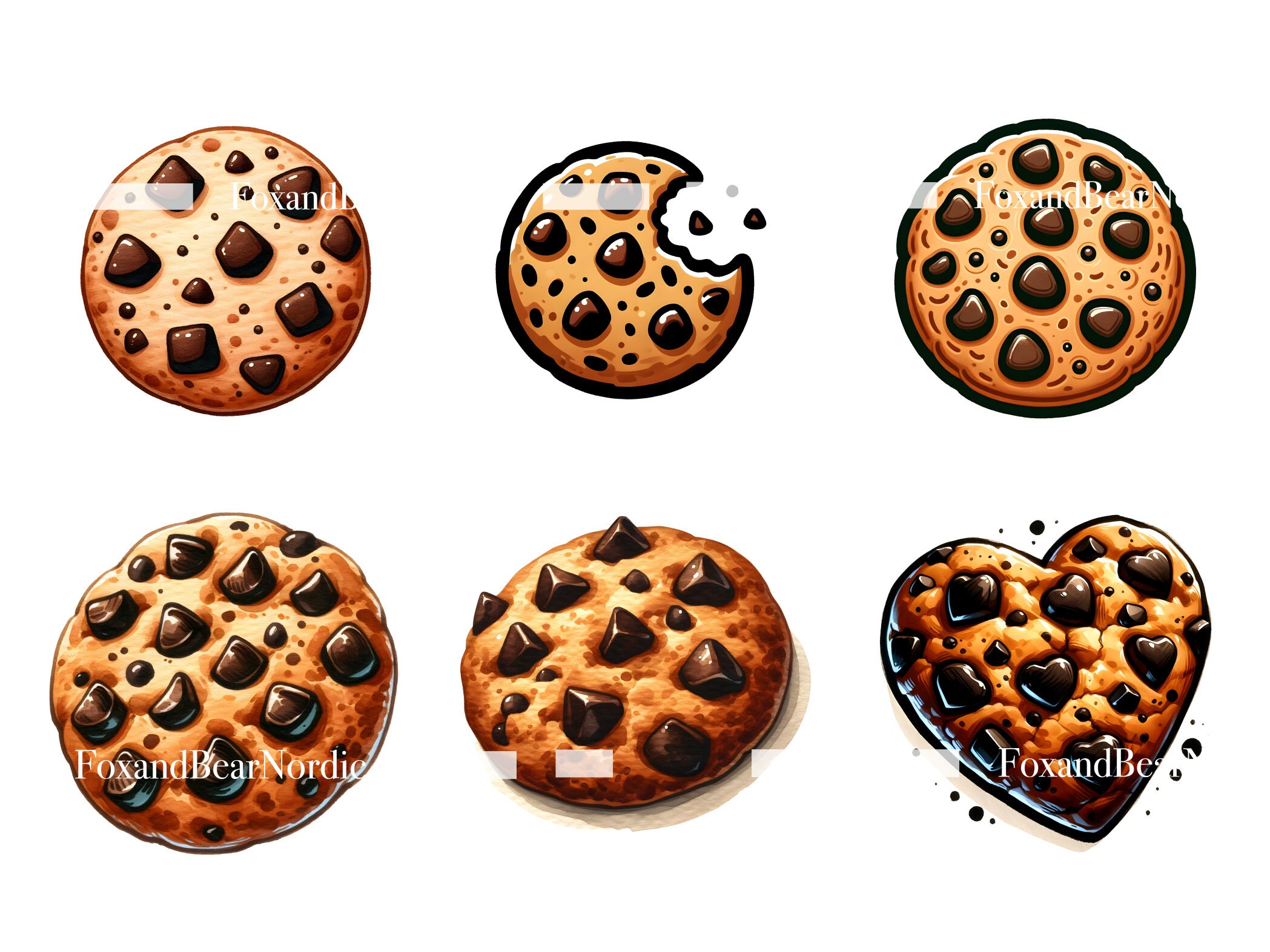 Watercolor Cookie Clipart Chocolate Chip Cookies Border Food Clipart Christmas Cookies Watercolor Clipart Watercolor Clip Art Commercial Use image 7