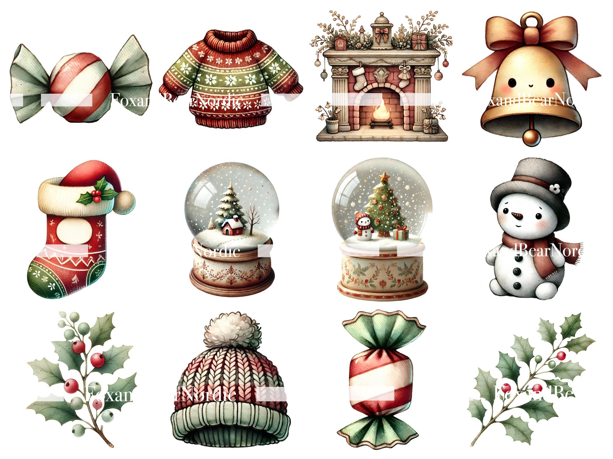 Chibi Christmas Clipart: Watercolor Santa, Tree, Nutcracker (PNG Digital Download) image 5