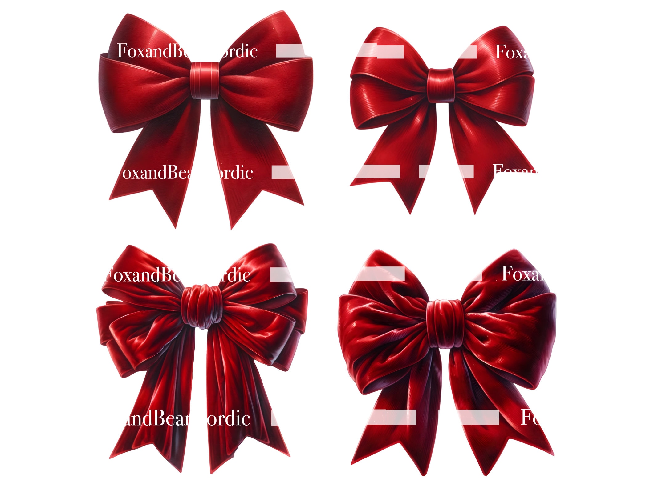 Ribbon Bow Watercolor Bows Clipart Red Bow Clip Art Christmas Gift Bow Clipart Christmas PNG Commercial Use Watercolor Clip Art image 4