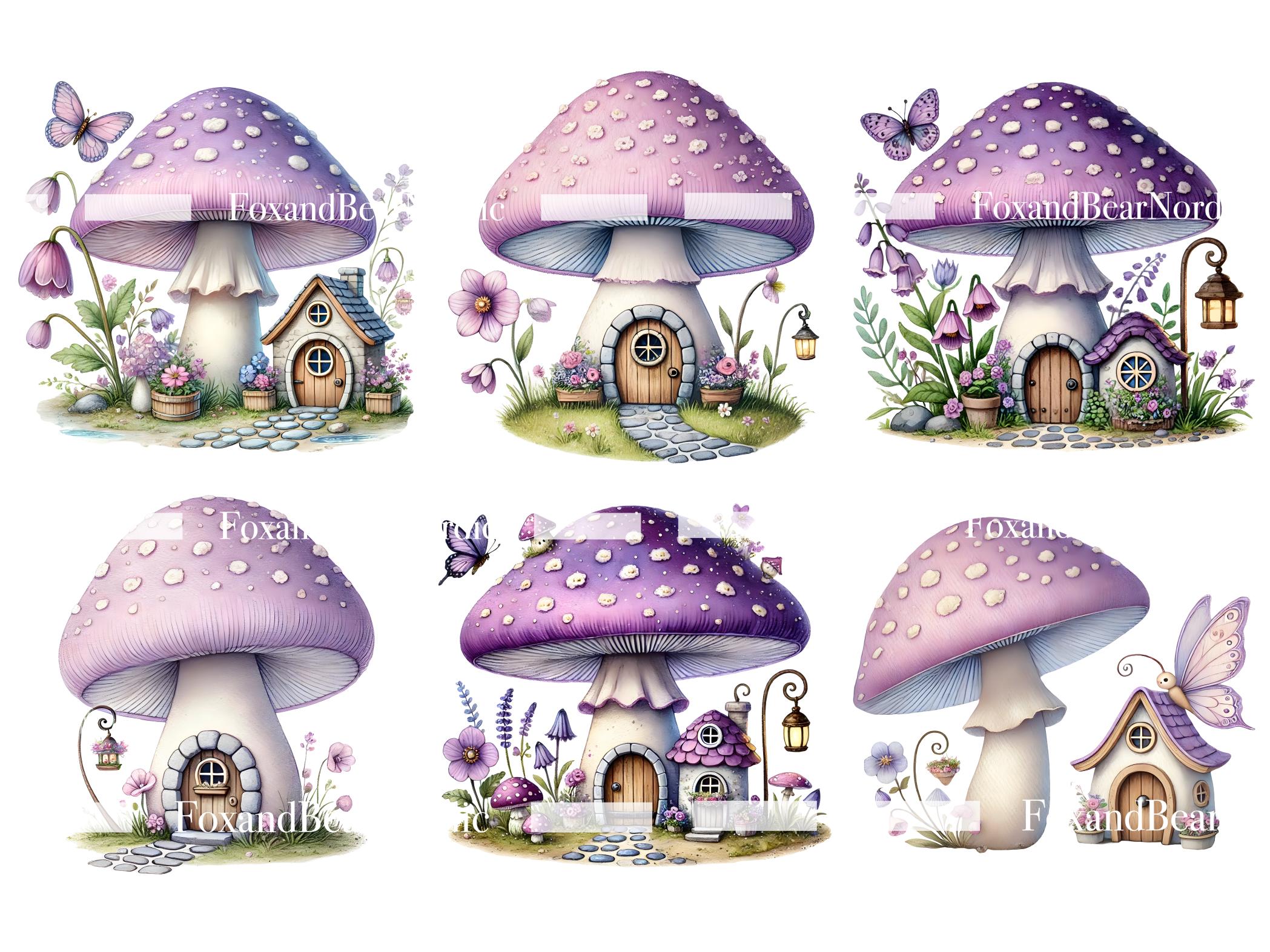 Watercolor Mushroom Clipart Fairy House Clipart Mushrooms PNG Pastel Mushroom Magic Mushrooms Fairy Garden House Pastel Fall Commercial Use image 6