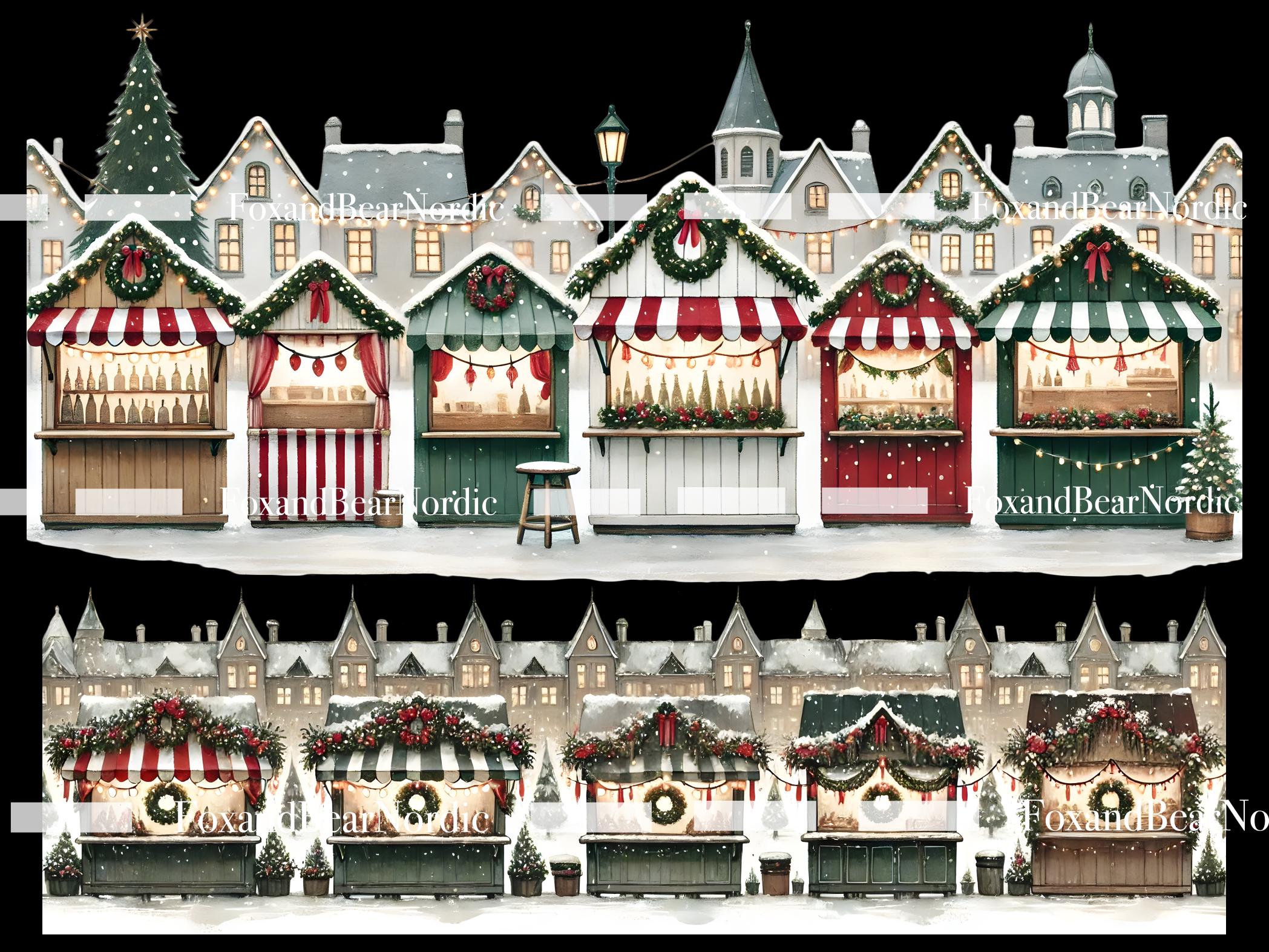 Christmas Village Christmas Border Frame Wreath Christmas Clipart Winter Houses PNG Dutch Canal House Christmas Scene PNG Commercial Use image 6