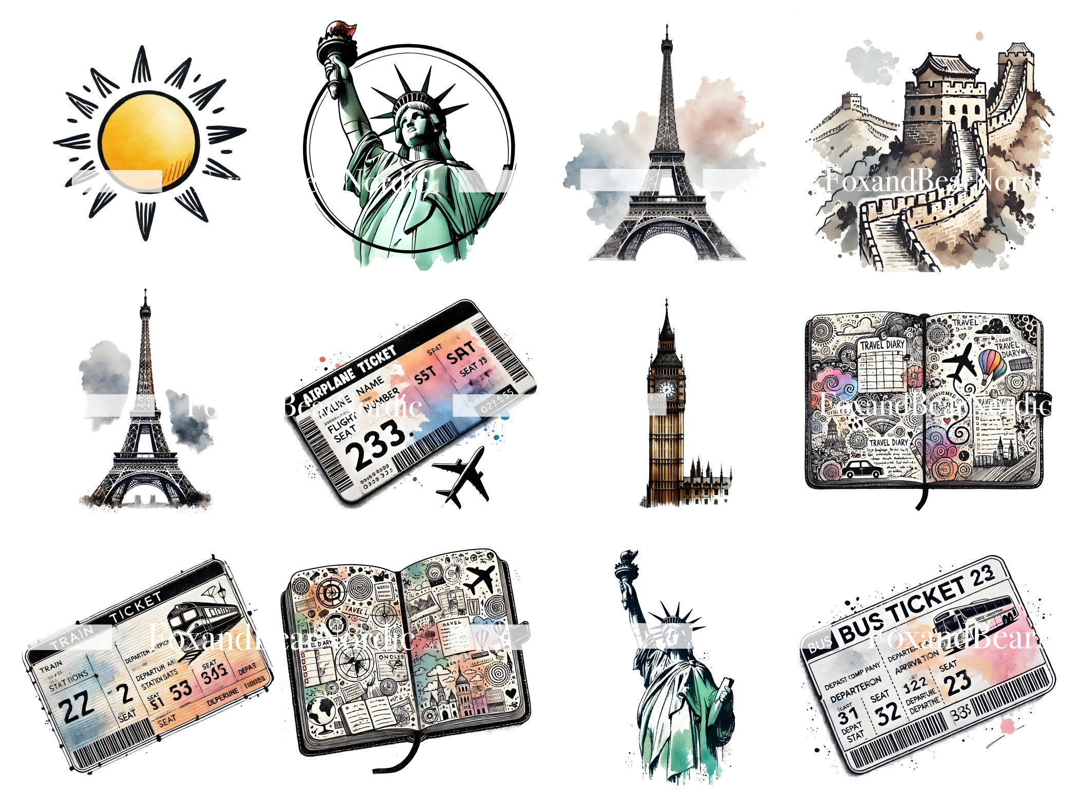 Travel Clipart Vacation PNG Summer Bucket List Clipart Beach PNG Travel Scrapbooking Adventure Book Summer PNG Junk Journal Commercial Use image 7