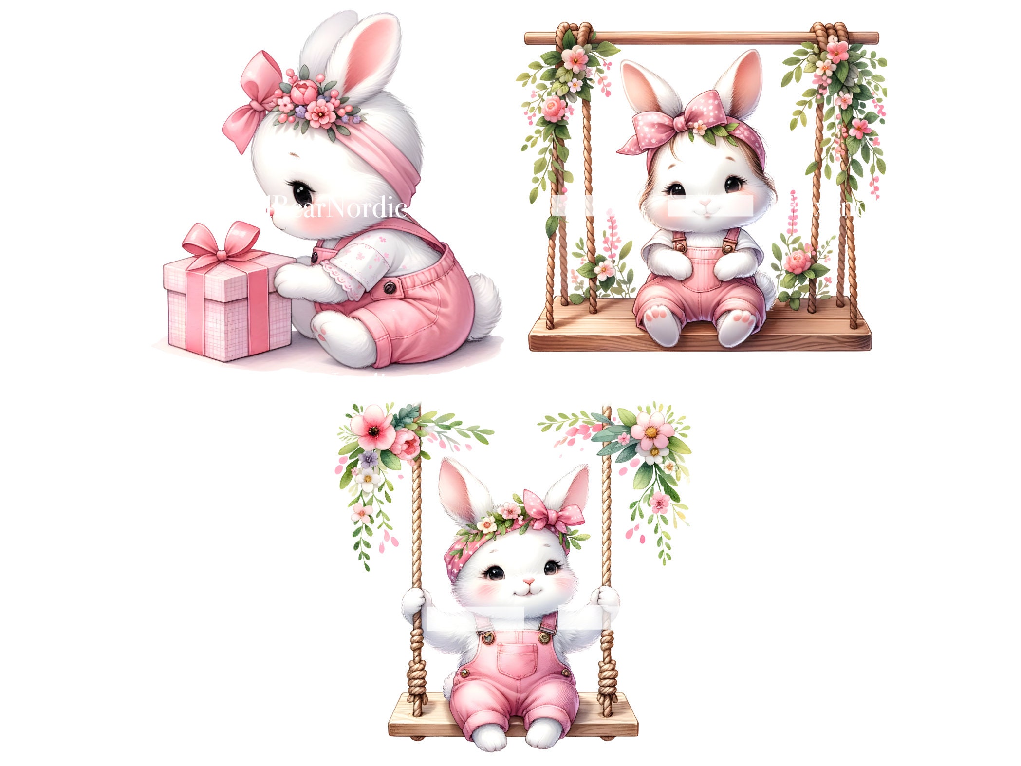 Baby Bunny Birthday Party Clipart Baby Girl Clipart 1st Birthday Girl PNG Bunny Watercolor Clipart Clip Art Commercial Use Digital Download image 6