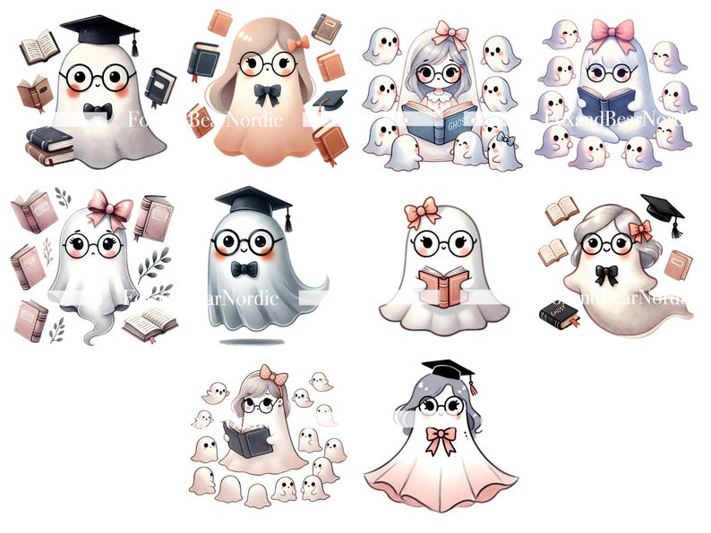 Bookish Cute Ghost PNG Pastel Halloween Clipart Ghost Pink Ghost PNG ...