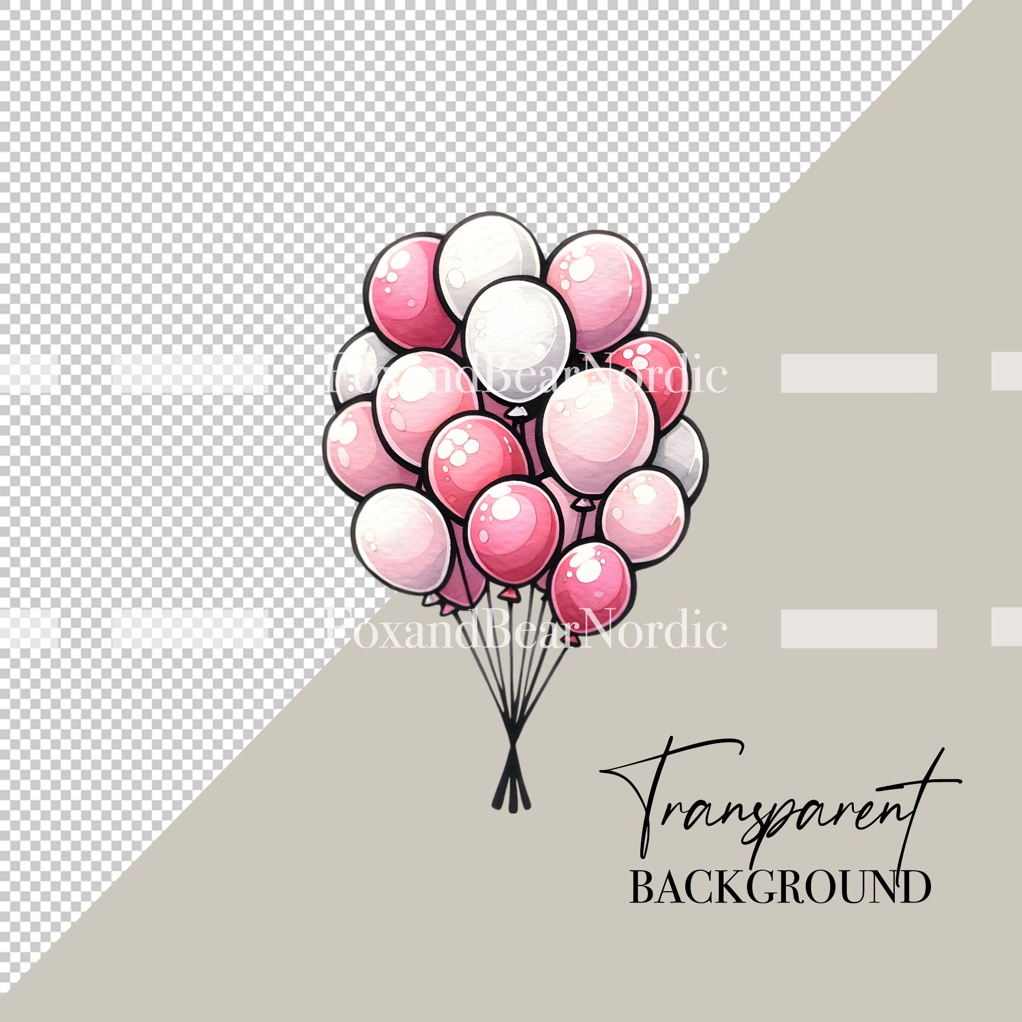 Pink Birthday Party Cake Clipart Gifts Balloon Clipart PNG Bundle Watercolor Clipart Commercial Use Watercolor Clip Art Digital Stickers image 3