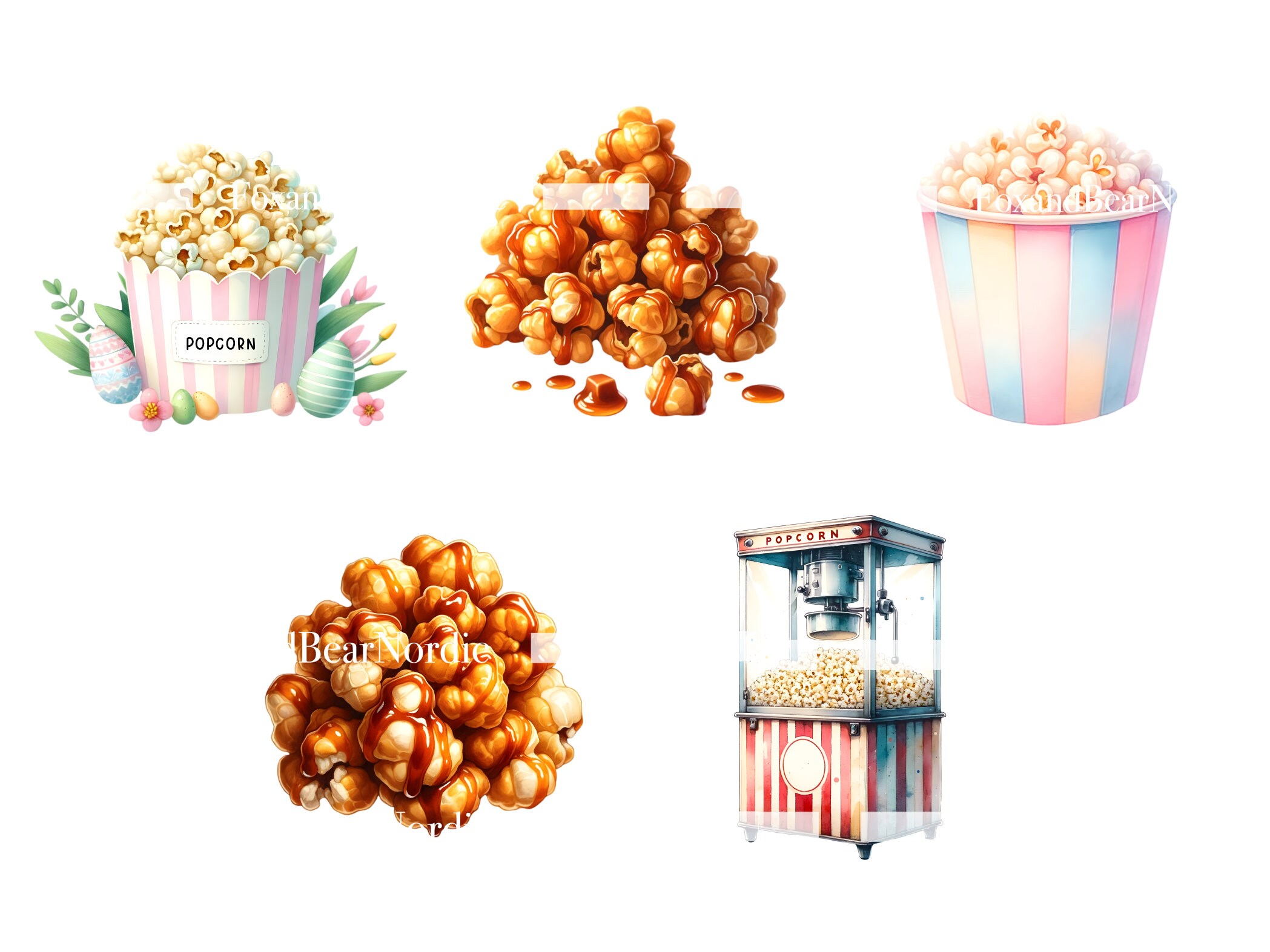 Watercolor Popcorn PNG Carnival Clipart Popcorn Bucket Popcorn Machine Movie Ticket Watercolor Clipart Watercolor Clip Art Commercial Use image 8