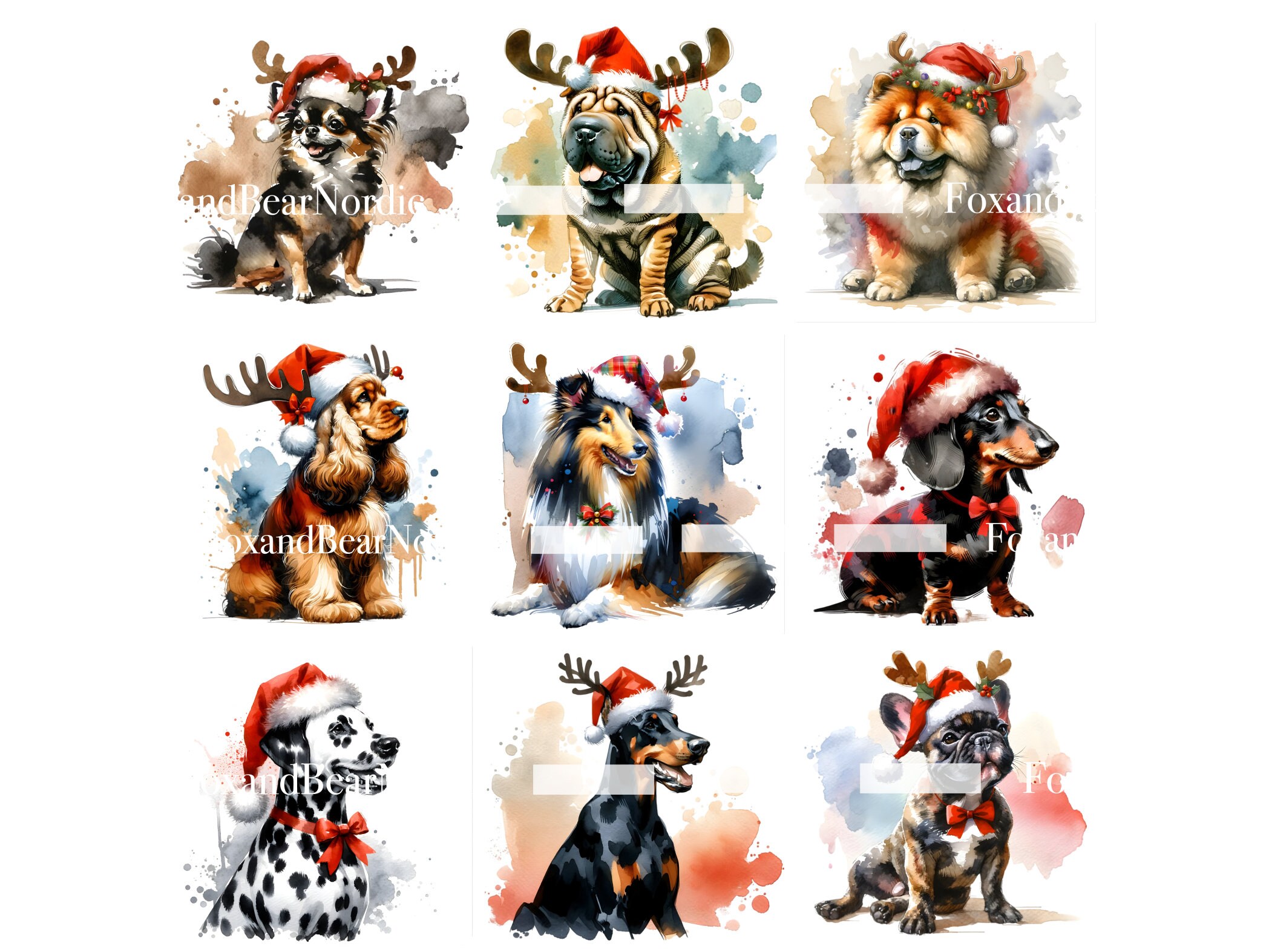 Watercolor Dog Clipart Bundle Christmas Clipart Watercolor Clipart Christmas Dog PNG Christmas PNG Watercolor Clip Art Commercial Use image 6