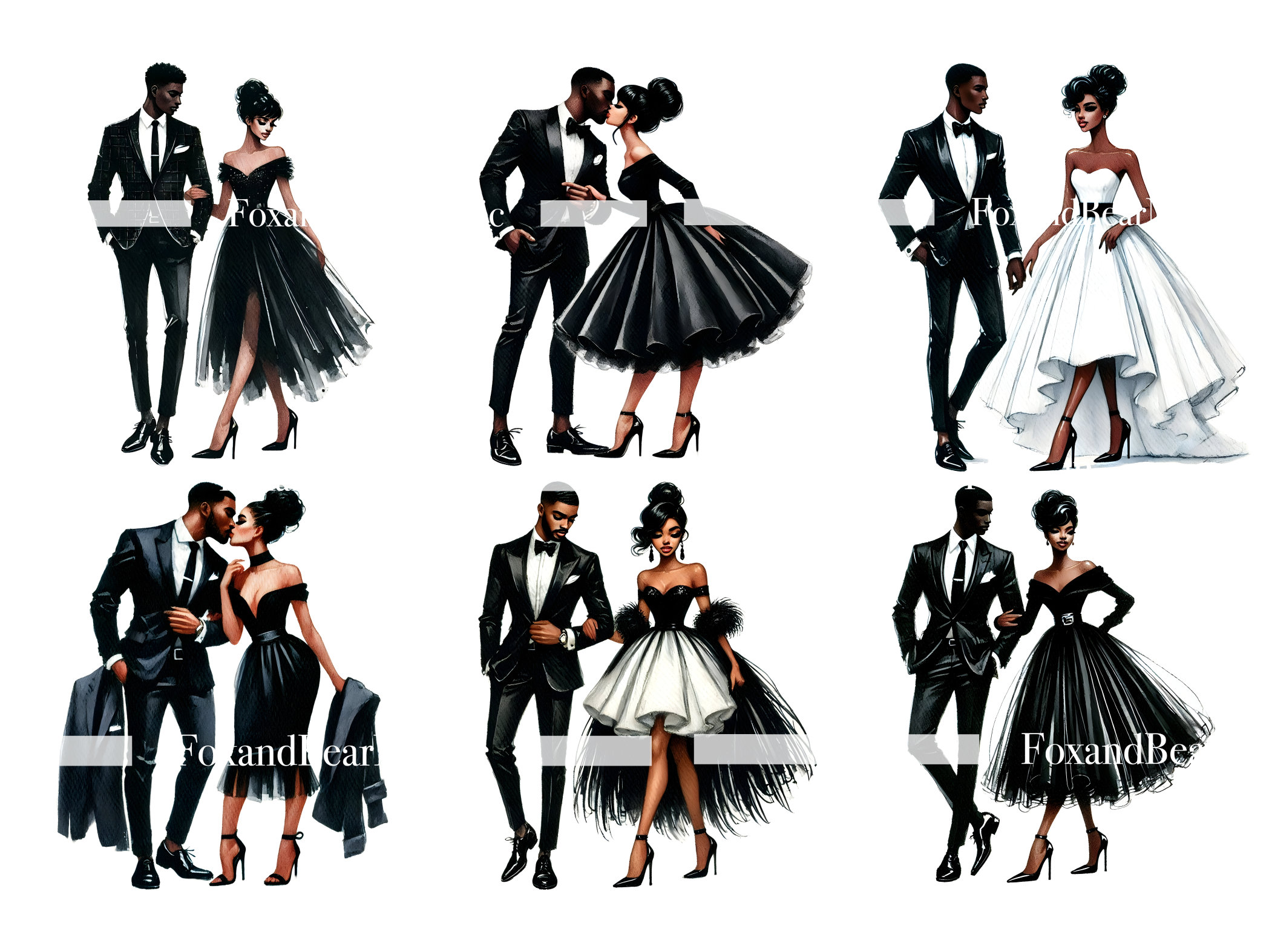 Black Couple Clipart Valentine Clipart Valentine Couple PNG Couple Clipart PNG Watercolor Clipart Black Woman Clipart Girl Commercial Use image 5