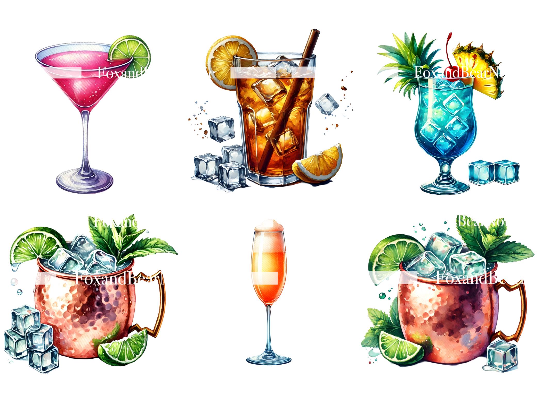 Watercolor Cocktail Clipart Espresso Martini Aperol Spritz Beer Clipart Wedding Cocktails Bar Menu Signature Drink PNG Commercial Use image 7
