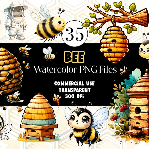 Watercolor Honey Bee Clipart Beehive Clipart Queen Bee PNG Spring Summer Clipart Watercolor Clipart Watercolor Clip Art Commercial Use