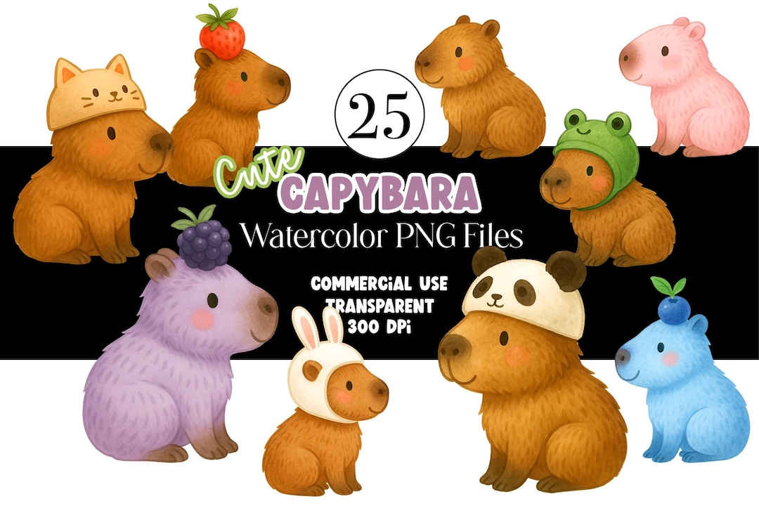 Watercolor Capybara Clipart Animal Clipart PNG Kids Clipart Capybara ...