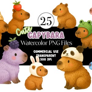 Watercolor Capybara Clipart Animal Clipart PNG Kids Clipart Capybara Birthday PNG Capy bara Fruit Watercolor Clipart Clip Art Commercial Use