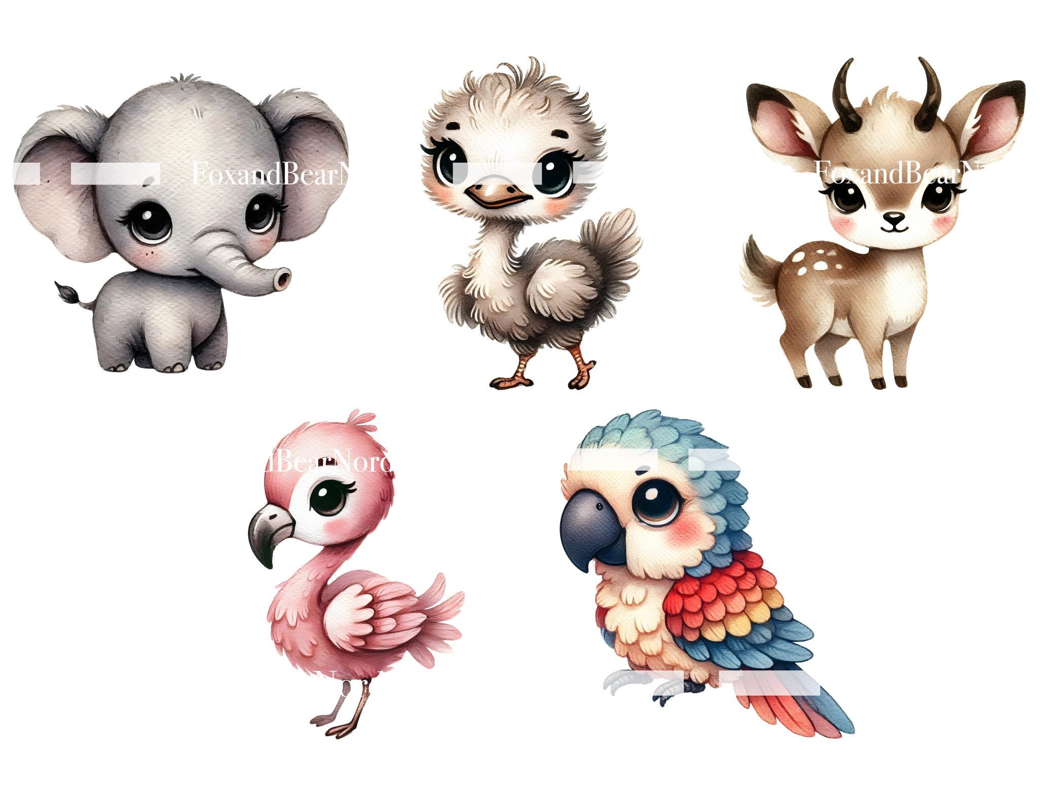 Safari Animal Clipart: Watercolor Jungle Animals PNG (Commercial Use) image 5