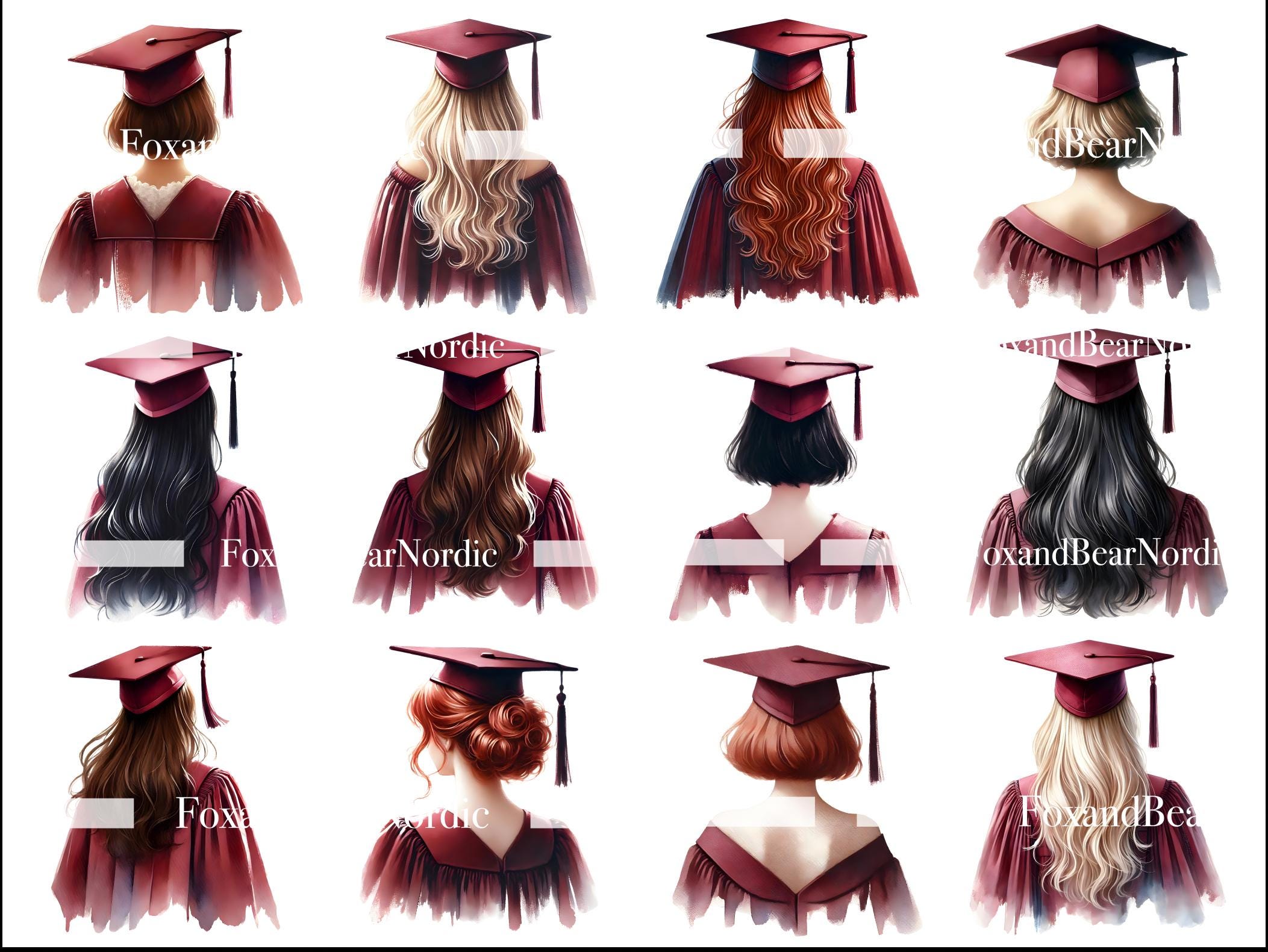 Burgundy Watercolor Graduation PNG Doctor Graduation Clipart Graduation Girl PNG Graduation Cap Topper Clipart Black Girl PNG Commercial Use image 4