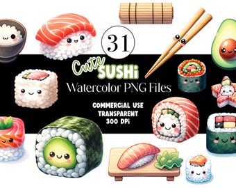 Aquarell Kawaii Sushi Clipart Essen Clipart Lachs Sushi Aufkleber Japanisch Clipart Aquarell Clipart Aquarell Clip Art Kommerzielle Nutzung
