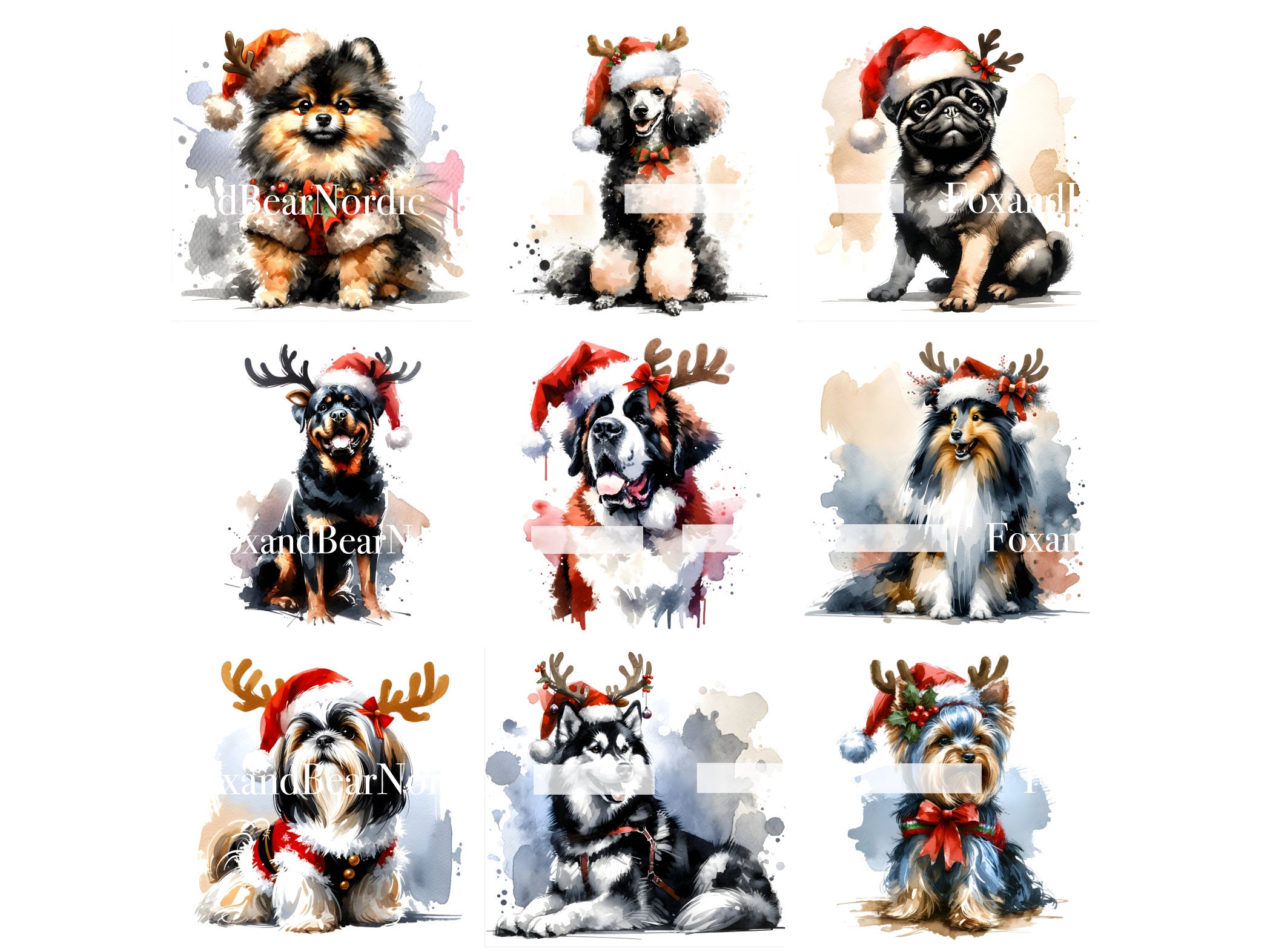 Watercolor Dog Clipart Bundle Christmas Clipart Watercolor Clipart Christmas Dog PNG Christmas PNG Watercolor Clip Art Commercial Use image 7