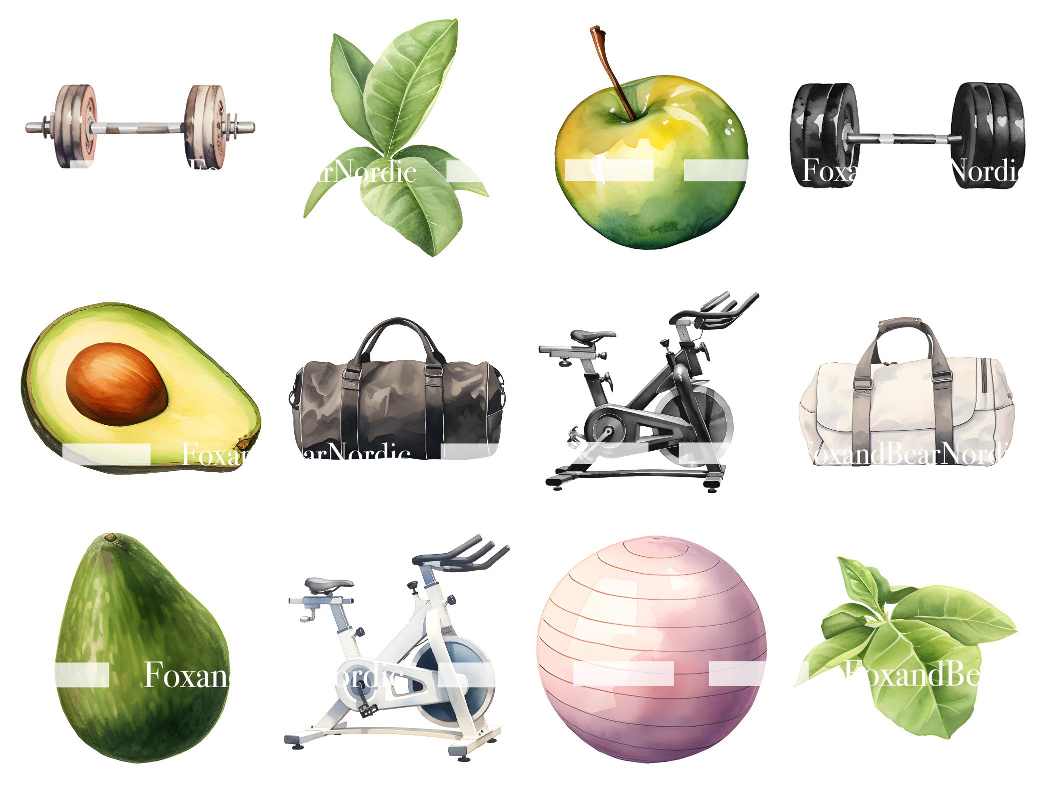 Workout PNG Fitness Planner Clipart Bundle PNG Watercolor Clipart Watercolor Clip Art Gym PNG Digital Stickers 75 hard Commercial Use image 4