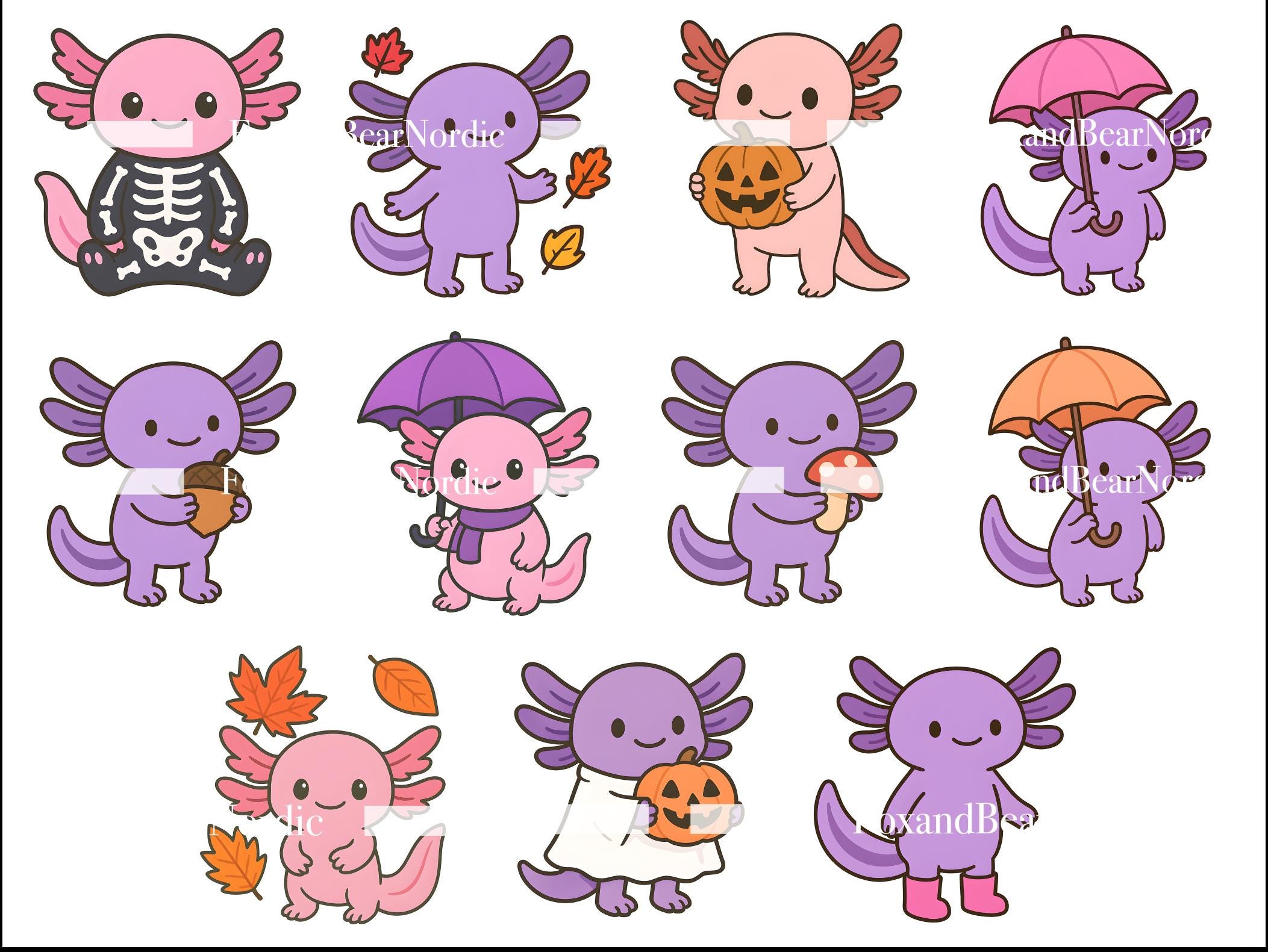 Watercolor Axolotl Clipart Animal Clipart PNG Kids Clipart Baby Axolotl Birthday PNG Fall Autumn Watercolor Clipart Clip Art Commercial Use image 5