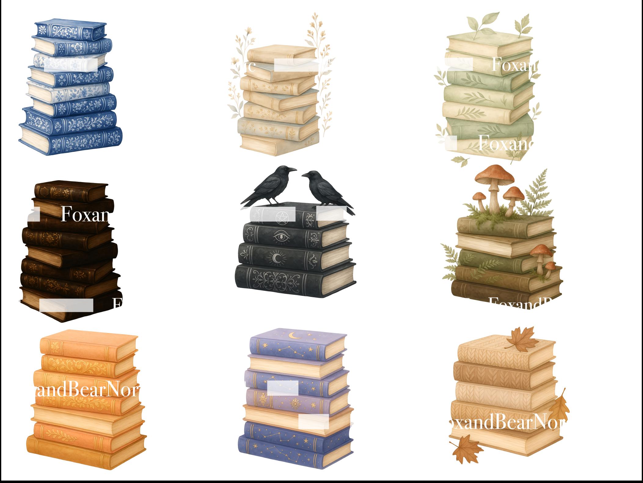 Vintage & Dark Academia Book Stack Clipart | Antique Books PNG, Old Library Books, Classic Book Stacks, Gothic Academia Clip Art image 4