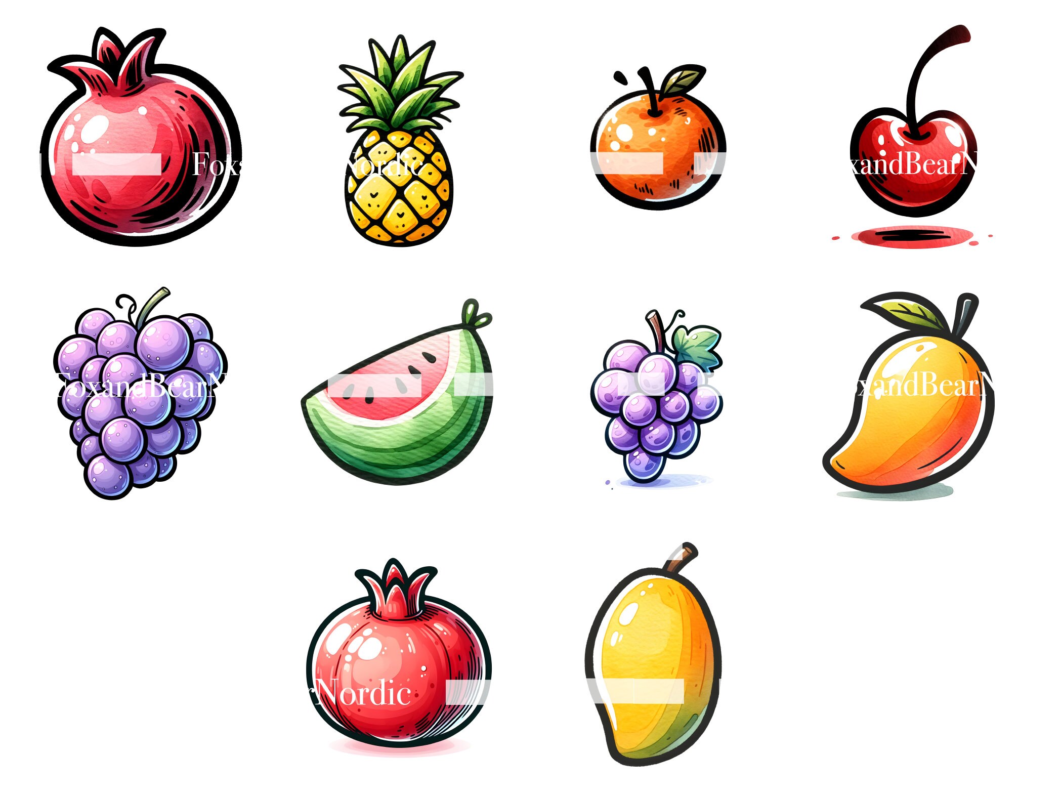 Digital Watercolor Fruit Stickers Fruit PNG Fruit Clipart Pineapple PNG Strawberry PNG Watercolor Clipart Watercolor Clip Art Commercial Use image 5