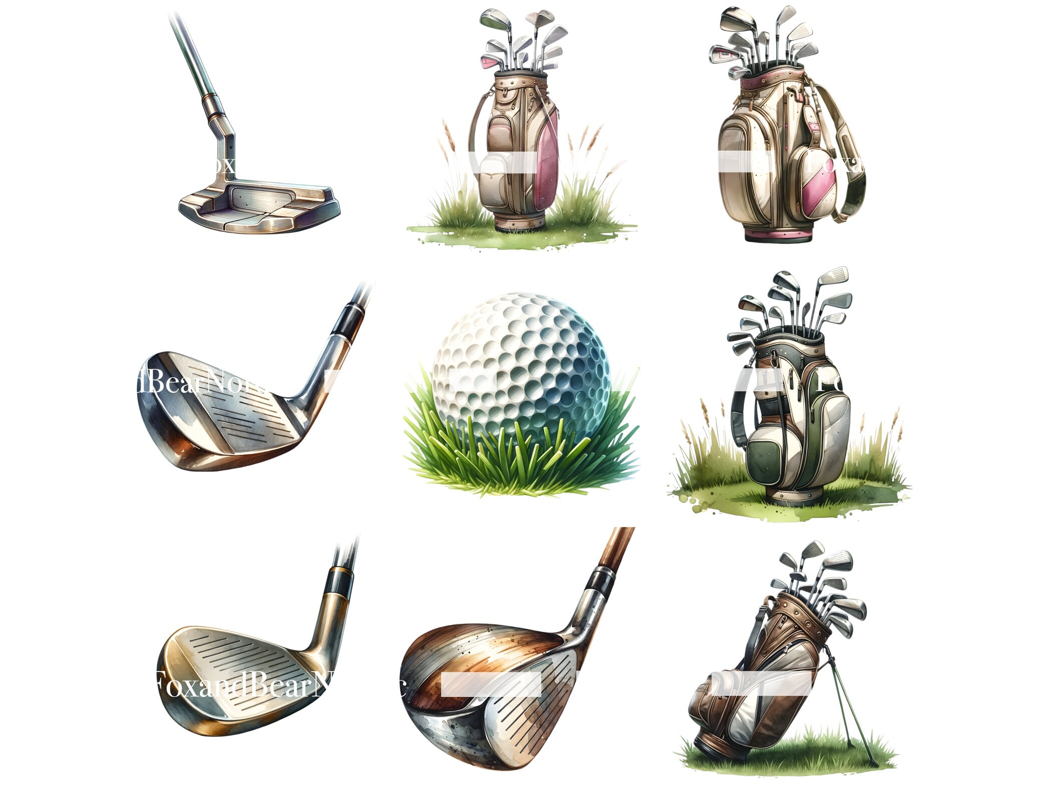 Watercolor Golf Clipart Golf Club PNG Golfer Graphics Golf Ball Clipart Golfer PNG Golf Cart Clipart PNG Commercial Use Instant Download image 4