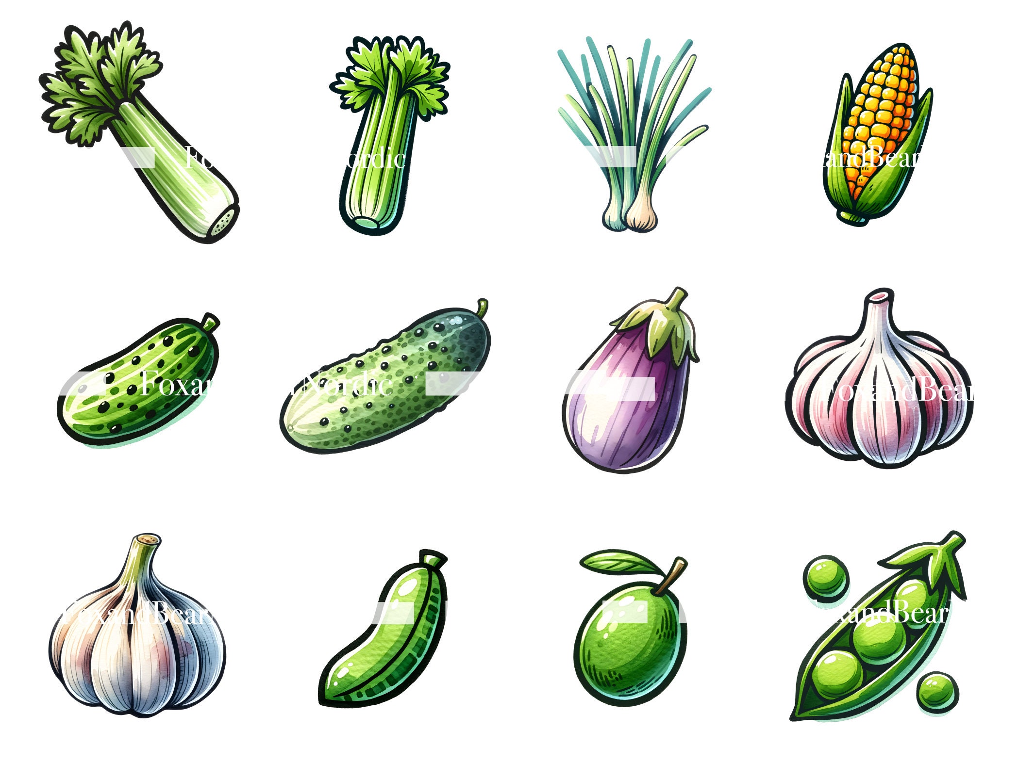 Digital Vegetable Clipart Farmers Market PNG Mushroom Tomato Broccoli Carrot Clipart Watercolor Clipart Watercolor Clip Art Commercial Use image 7