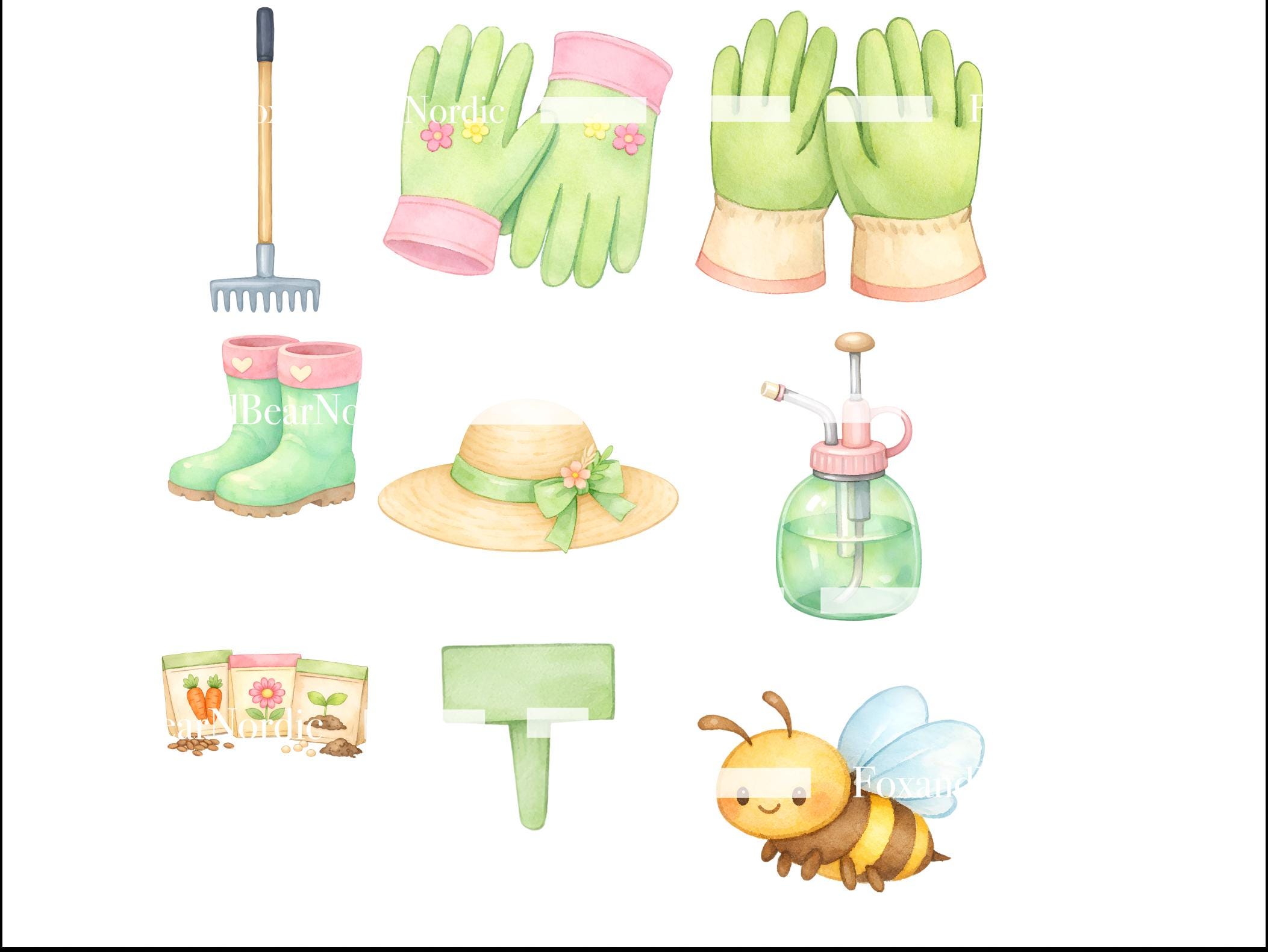 Spring Gardening Watercolor Clipart Bundle: Greenhouse, Flowers, Plants (72 PNG Files) image 6