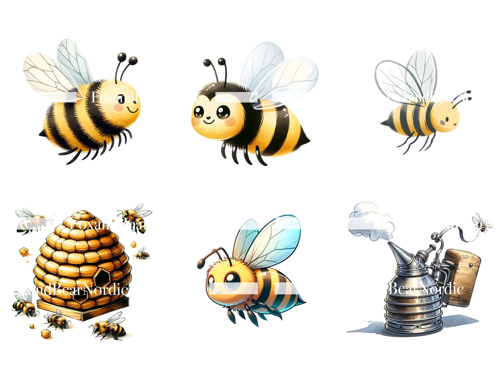 Watercolor Honey Bee Clipart Beehive Clipart Queen Bee PNG Spring Summer Clipart Watercolor Clipart Watercolor Clip Art Commercial Use image 4