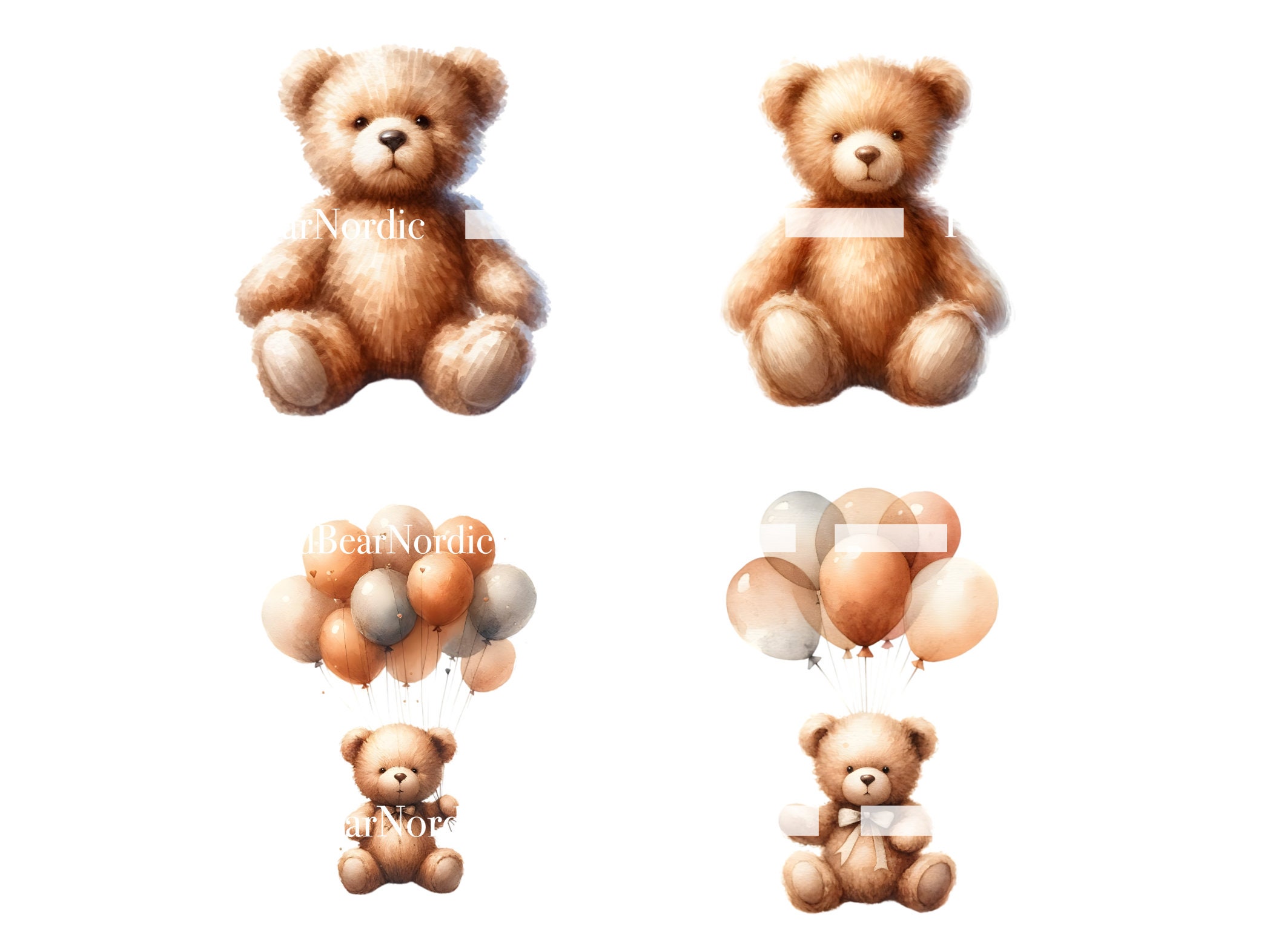 Watercolor Teddy Bear Clipart Cute Teddy Bear Clip Art Teddy Bear PNG Watercolor Clipart Watercolor Clip Art Commercial Use Instant Download image 4