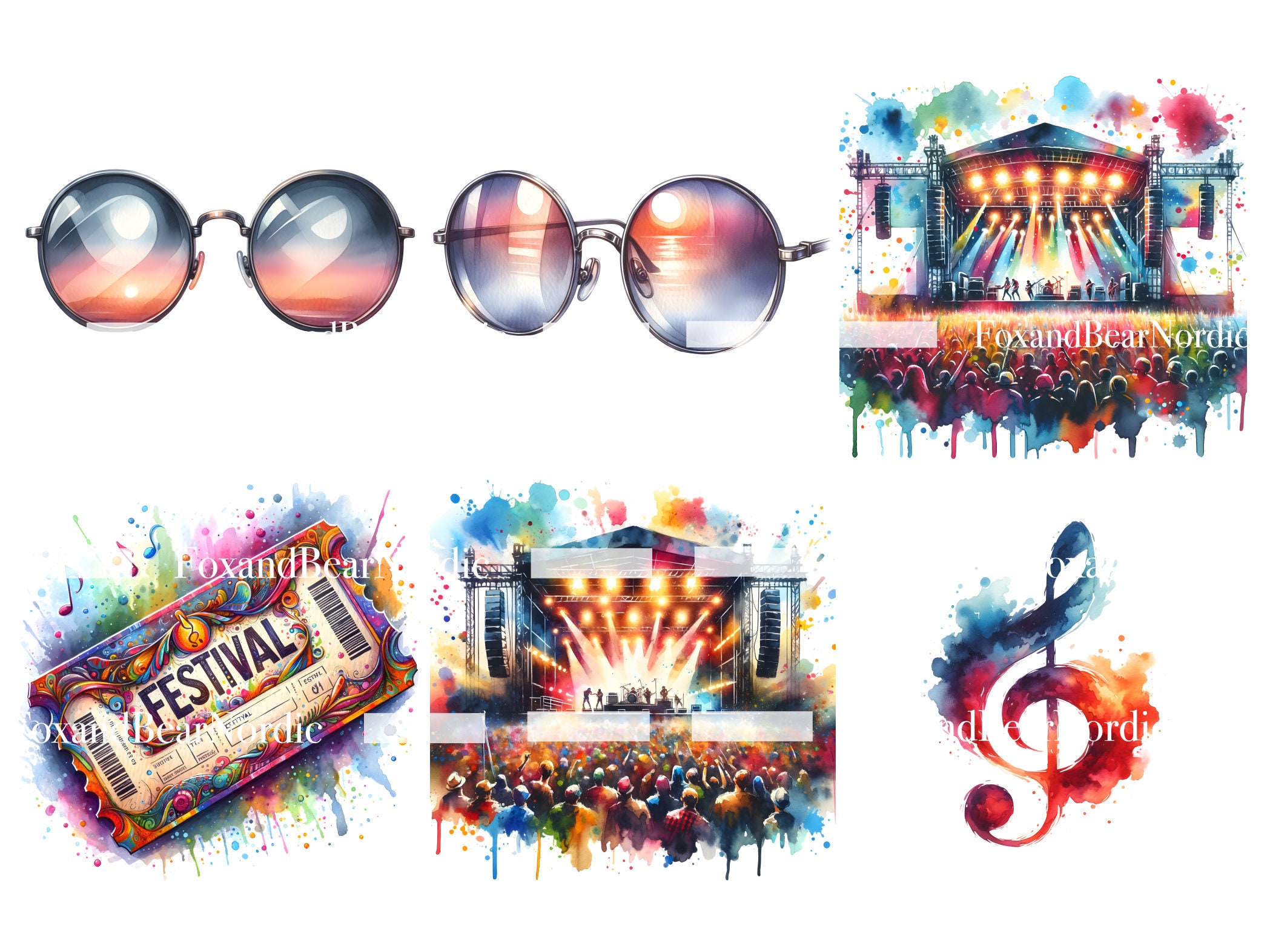 Summer Festival Clipart Best Friends Clipart Music Notes Clipart Concert Scrapbooking Watercolor Clipart Watercolor Clip Art Commercial Use image 8