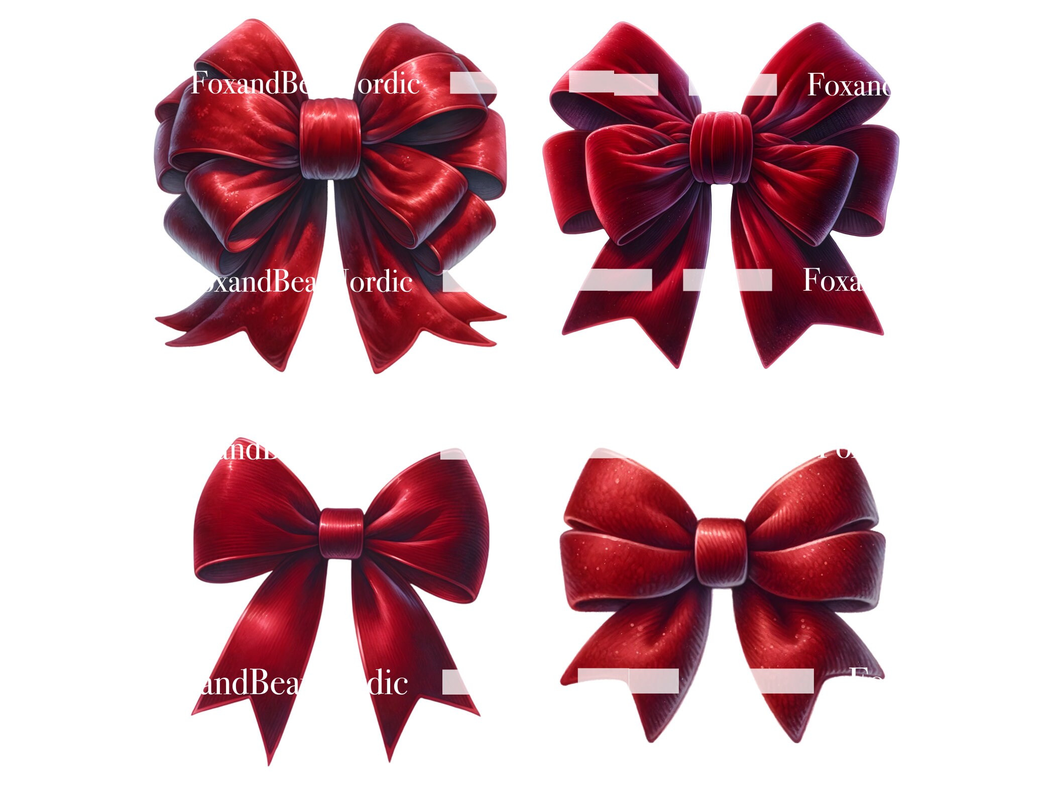 Ribbon Bow Watercolor Bows Clipart Red Bow Clip Art Christmas Gift Bow Clipart Christmas PNG Commercial Use Watercolor Clip Art image 6