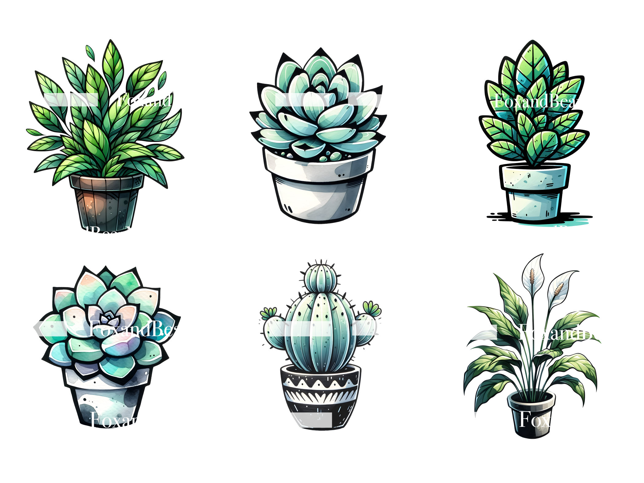 Watercolor Plants Clipart Succulent PNG Cactus Monstera Watercolor Clipart Watercolor Clip Art Digital Stickers Download Commercial Use image 4