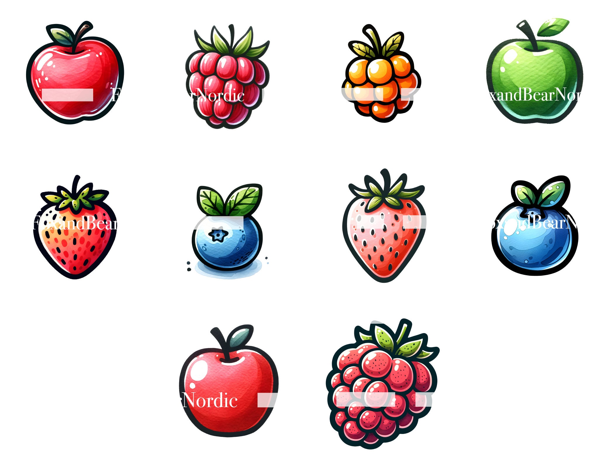 Digital Watercolor Fruit Stickers Fruit PNG Fruit Clipart Pineapple PNG Strawberry PNG Watercolor Clipart Watercolor Clip Art Commercial Use image 4