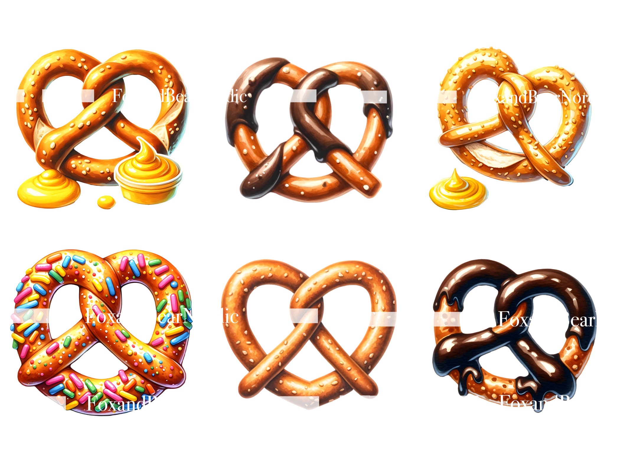 Watercolor Pretzel Clipart Pretzels Food Clipart Chocolate Pretzels Watercolor Clipart Watercolor Clip Art Digital Download Commercial Use image 5
