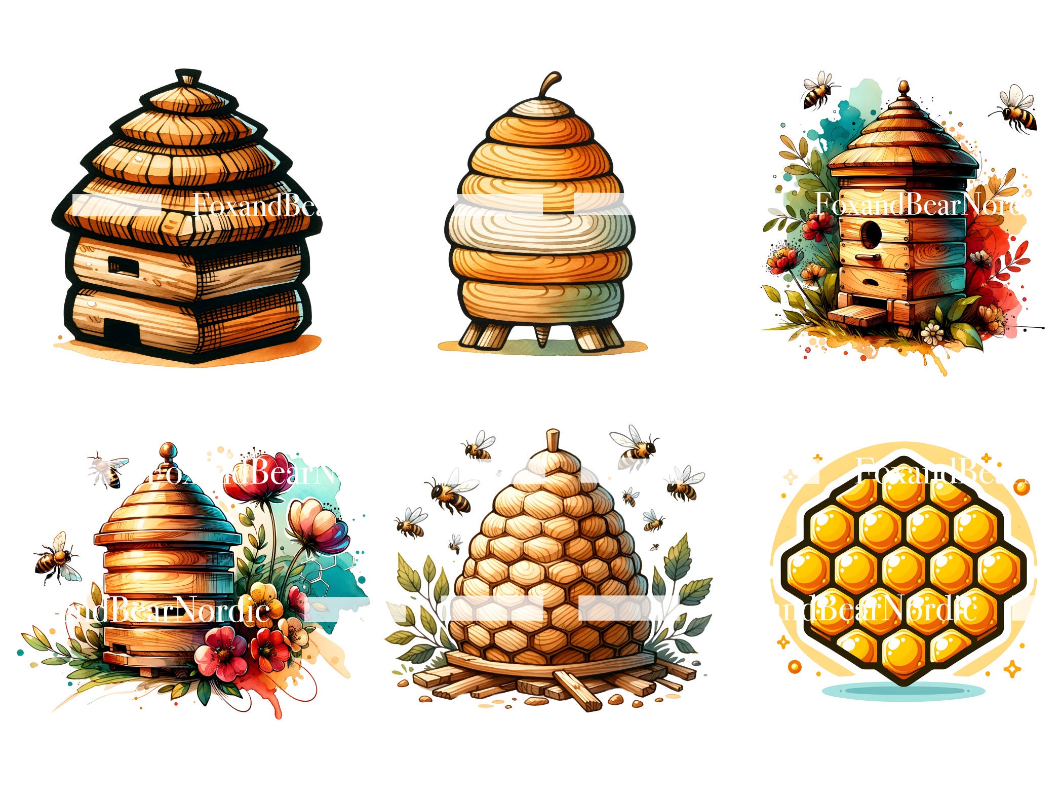 Watercolor Honey Bee Clipart Beehive Clipart Queen Bee PNG Spring Summer Clipart Watercolor Clipart Watercolor Clip Art Commercial Use image 9