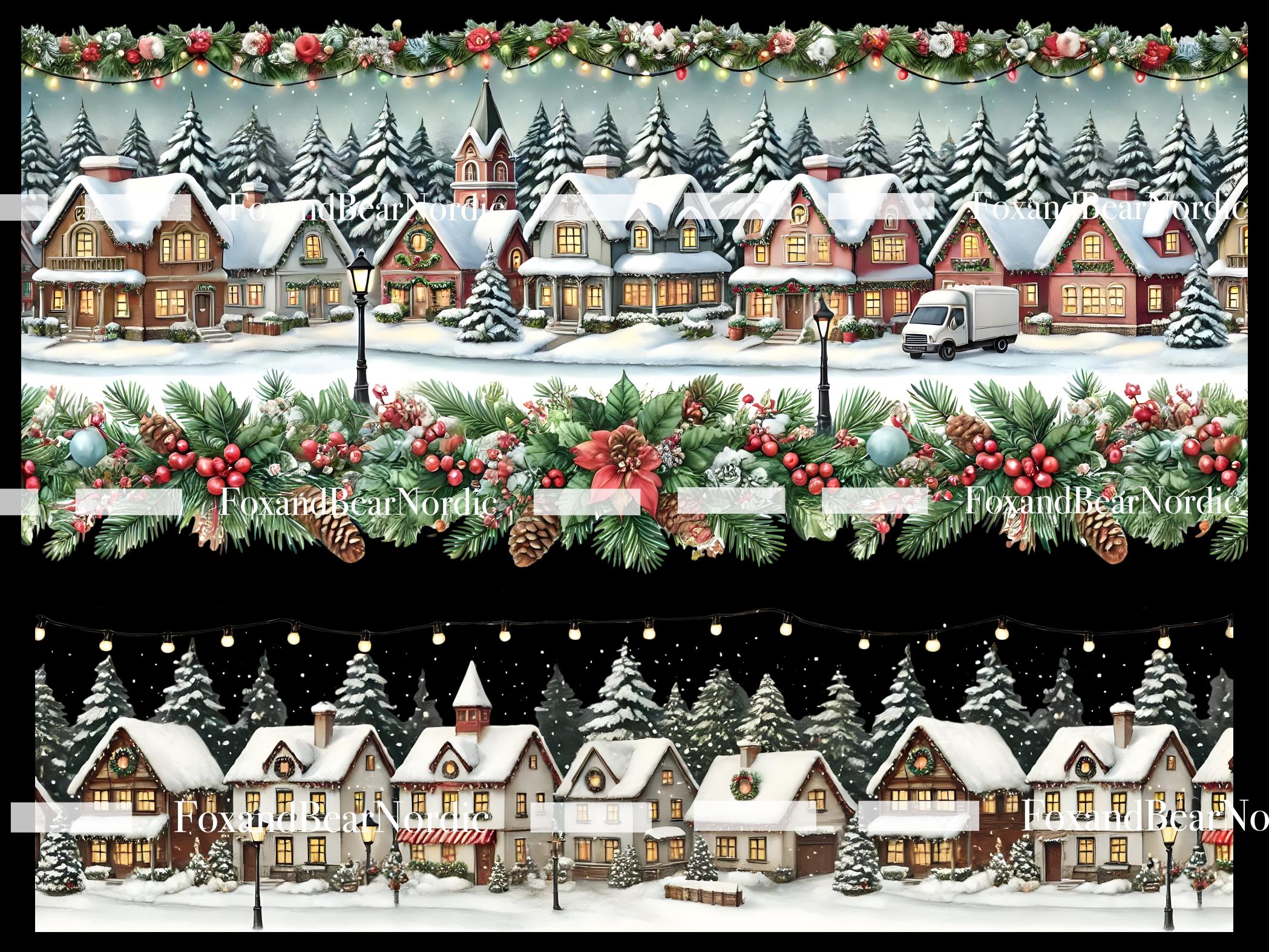 Christmas Village Christmas Border Frame Wreath Christmas Clipart Winter Houses PNG Dutch Canal House Christmas Scene PNG Commercial Use image 9