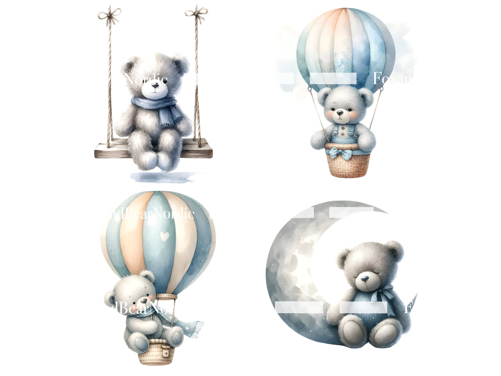 Watercolor Teddy Bear Clipart Cute Teddy Bear Clip Art Teddy Bear PNG Watercolor Clipart Watercolor Clip Art Commercial Use Instant Download image 7