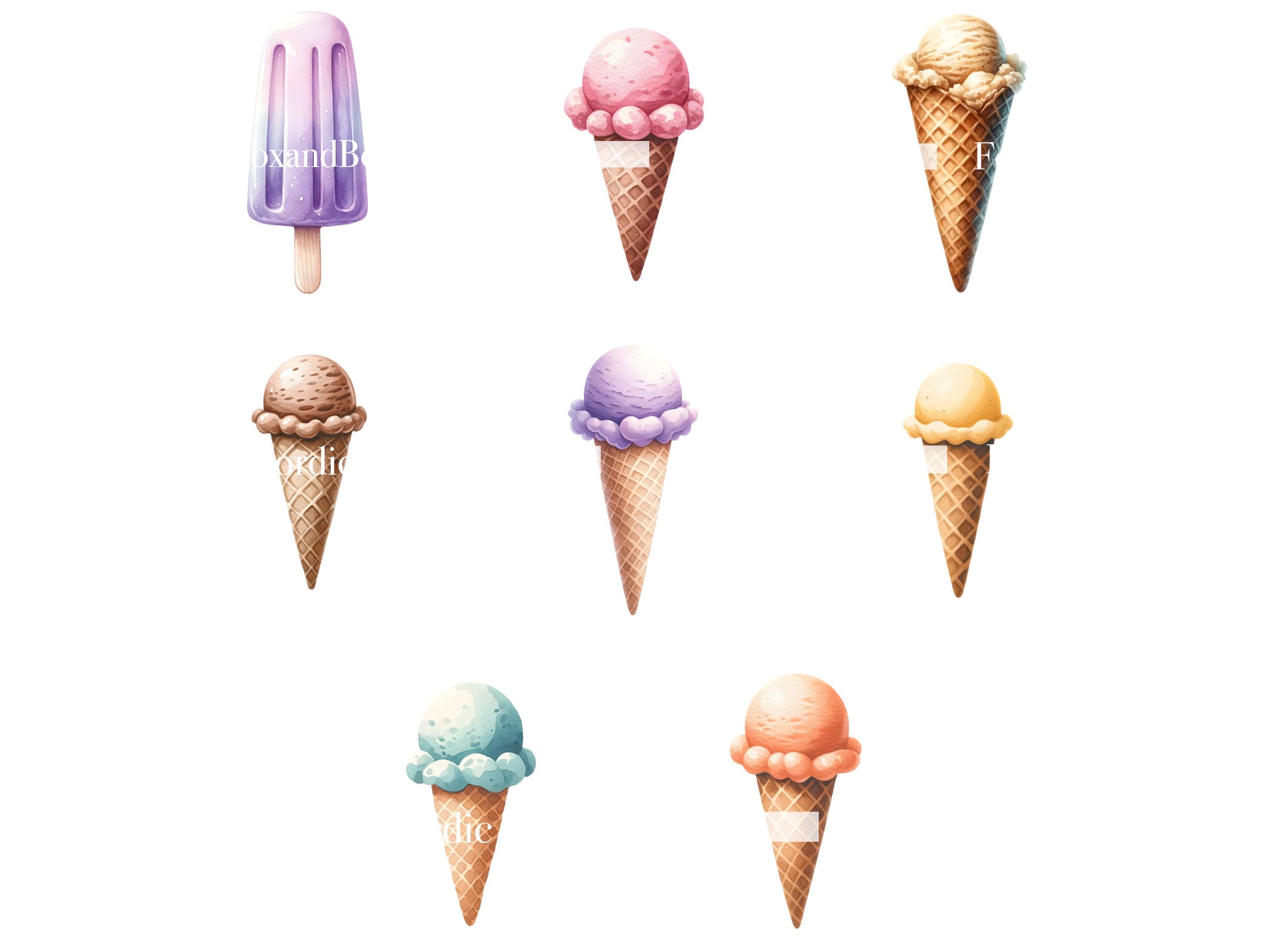 Watercolor Ice Cream Clipart Summer Clipart Truck Ice Cream Scoop Ice Cream Cone PNG Watercolor Clipart Watercolor Clip Art Commercial Use image 5