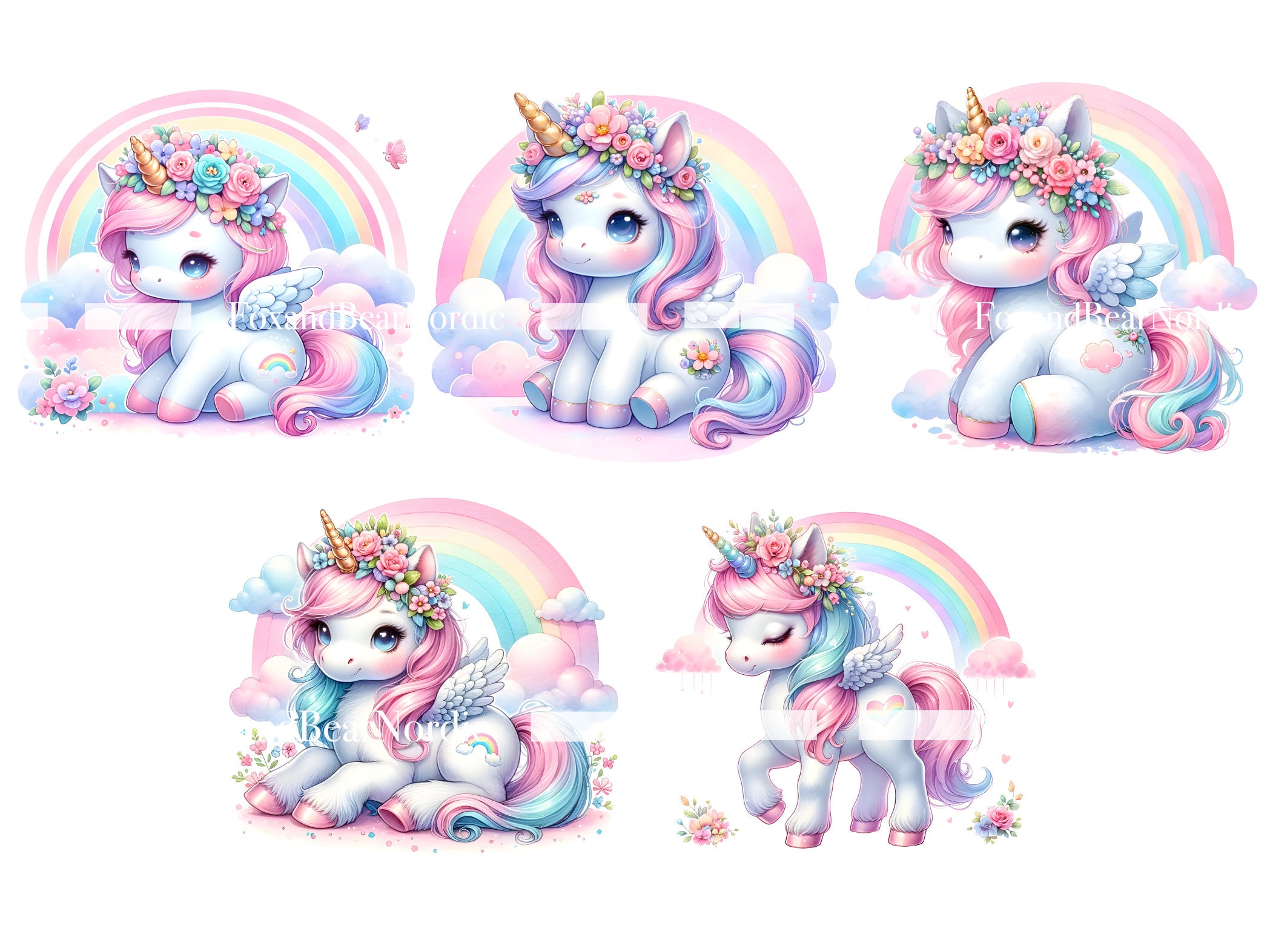 Watercolor Baby Unicorn PNG Unicorn Clipart Unicorn Birthday Clip art Magical Clipart Kids Unicorns Rainbow Unicorn PNG Horse Commercial Use image 5