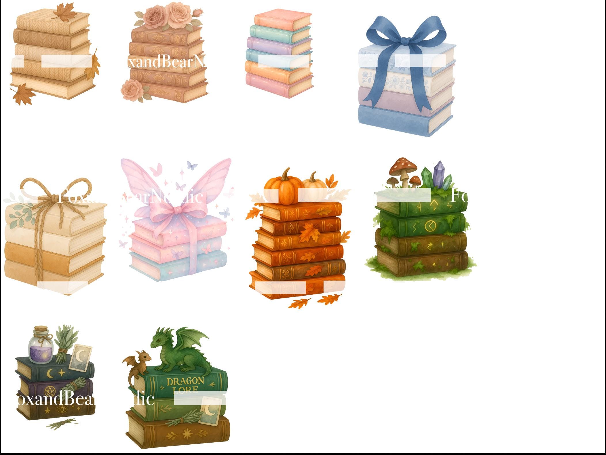 Aesthetic Pastel Floral Book Stack Clipart | Cottagecore Books PNG, Watercolor Pastel Books, Seasonal & Fairycore Book Clip Art image 4