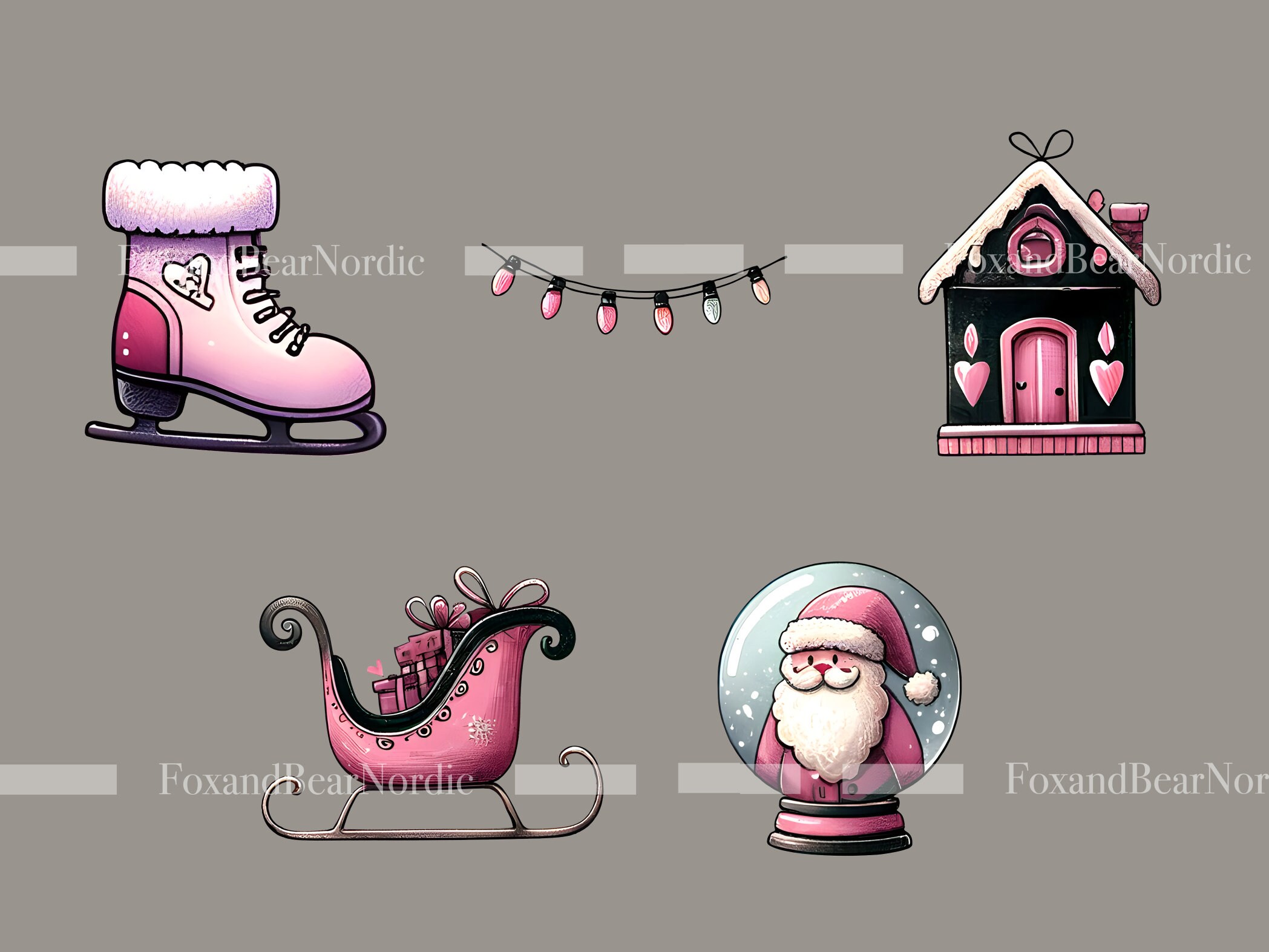 Pink Christmas PNG Christmas Clipart Pink Santa PNG Watercolor Clipart PNG Commercial Use Watercolor Clip Art Digital Stickers Download image 8