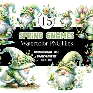 Watercolor Spring Gnome Clipart Pastel Gnome PNG Garden Gnome Clip Art Spring Clipart Watercolor Clip Art Commercial Use Digital Download