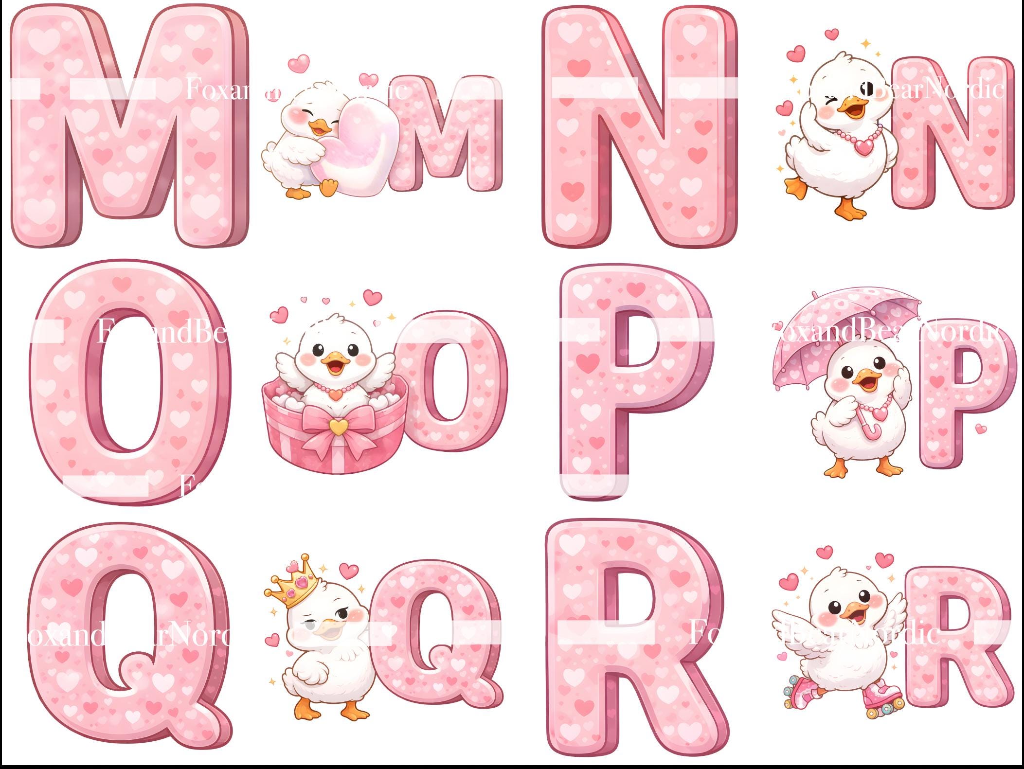 Silly Goose Valentine Alphabet PNG Valentines Day PNG Valentine Clipart Letters Pink Alphabet (Commercial Use) image 6